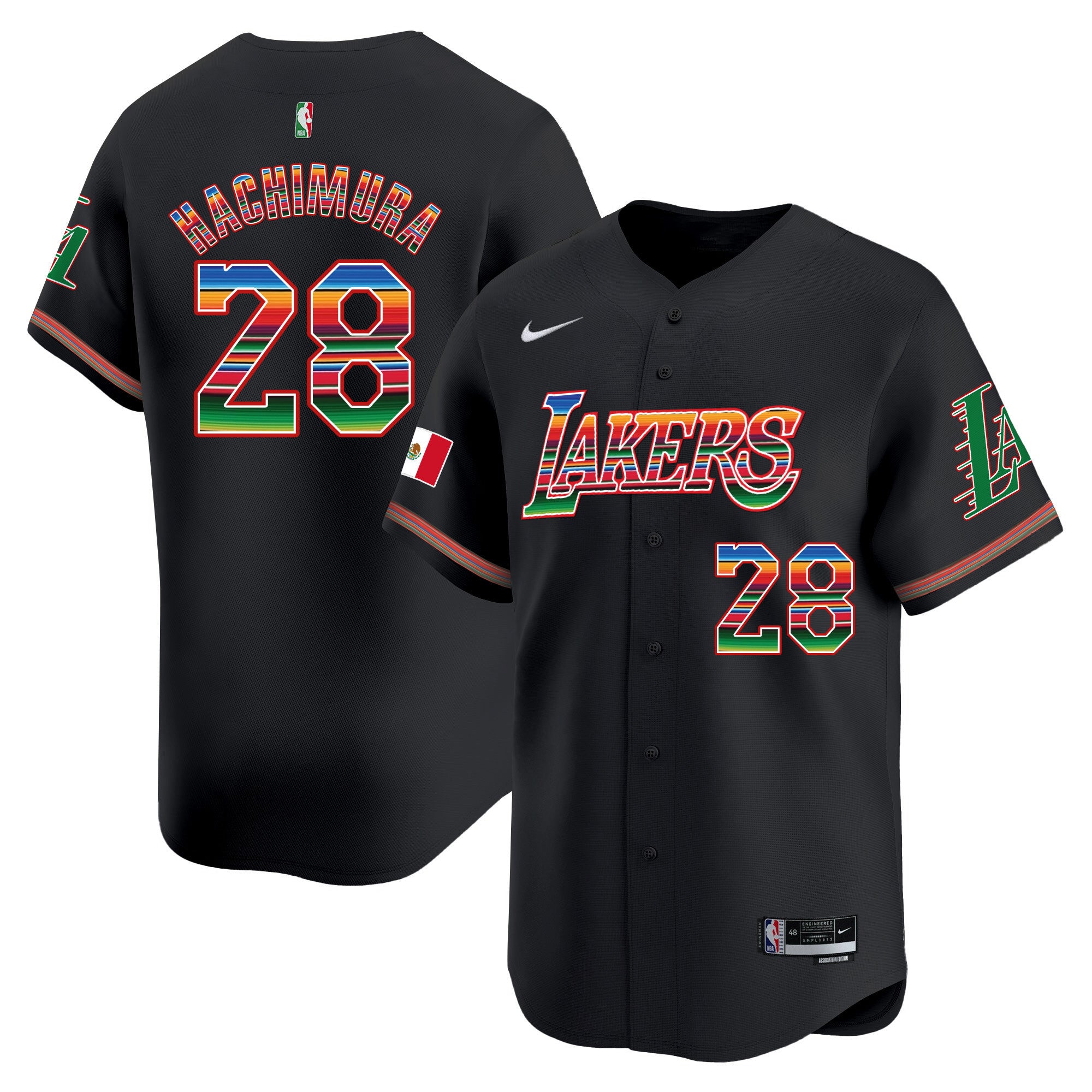 Men's Lakers Mexico Vapor Baseball Jersey - All Stitched - Black, Rui Hachimura