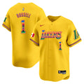 Men's Lakers Mexico Vapor Baseball Jersey - All Stitched - Gold, D'Angelo Russell
