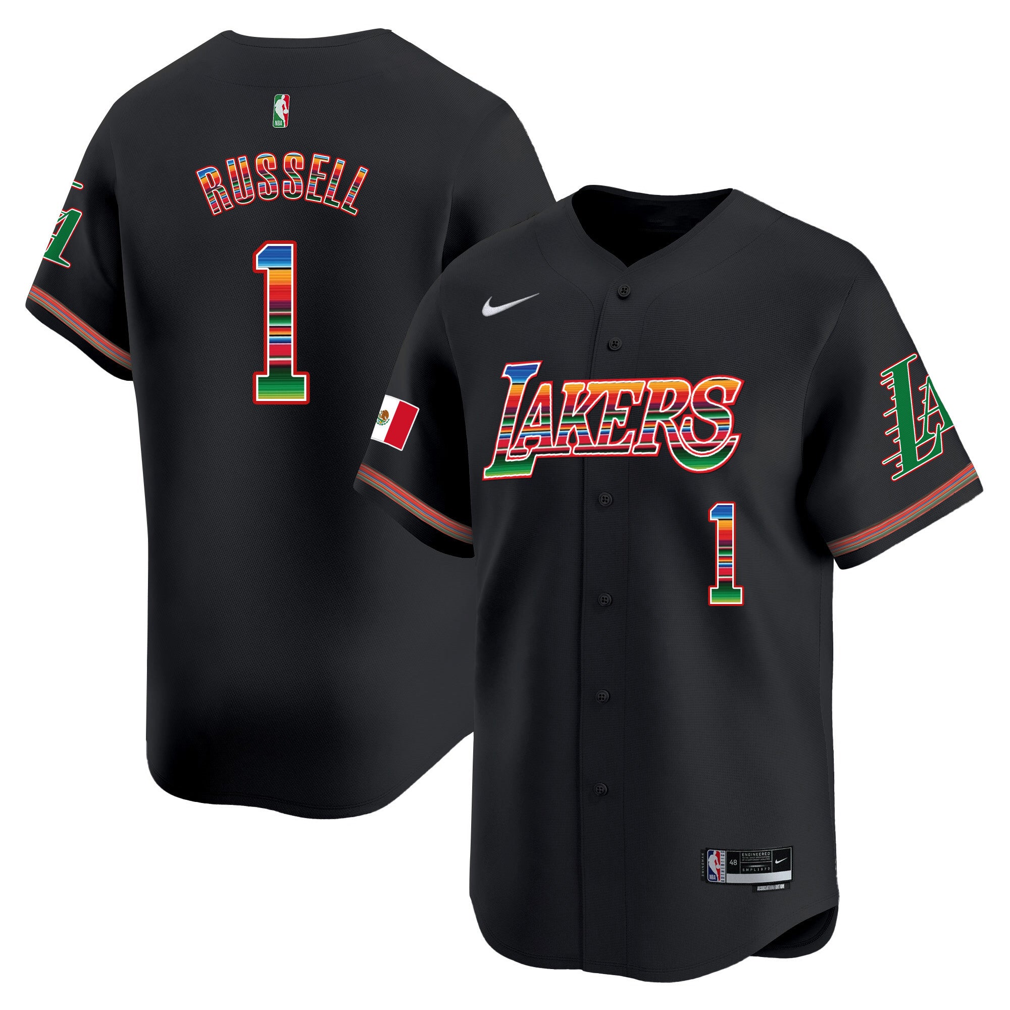 Men's Lakers Mexico Vapor Baseball Jersey - All Stitched - Black, D'Angelo Russell