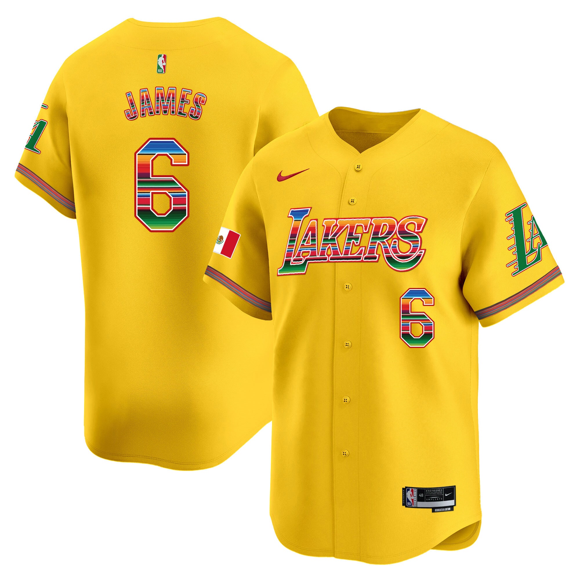 Men's Lakers Mexico Vapor Baseball Jersey - All Stitched - Gold, LeBron James