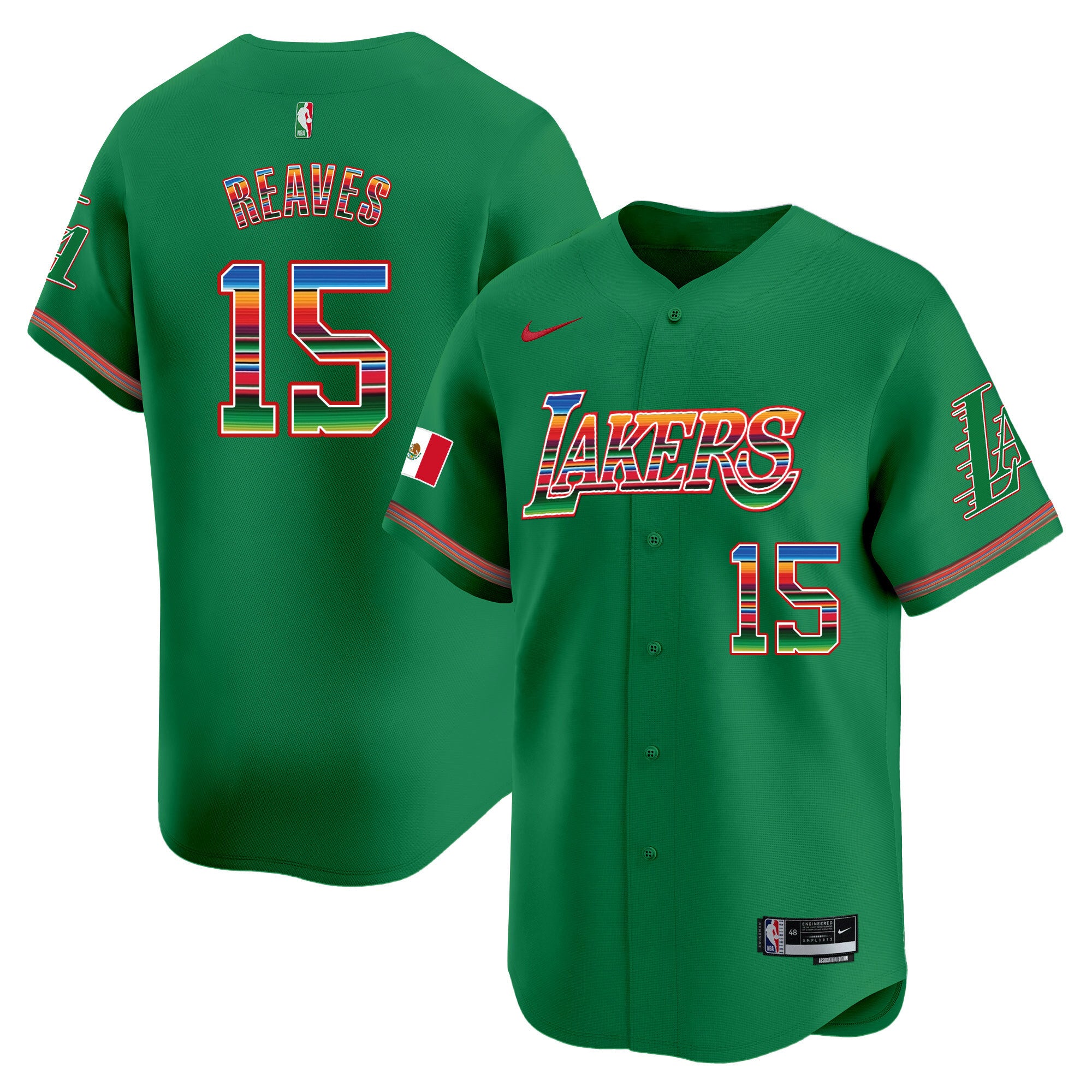 Men's Lakers Mexico Vapor Baseball Jersey - All Stitched - Green, Austin Reaves