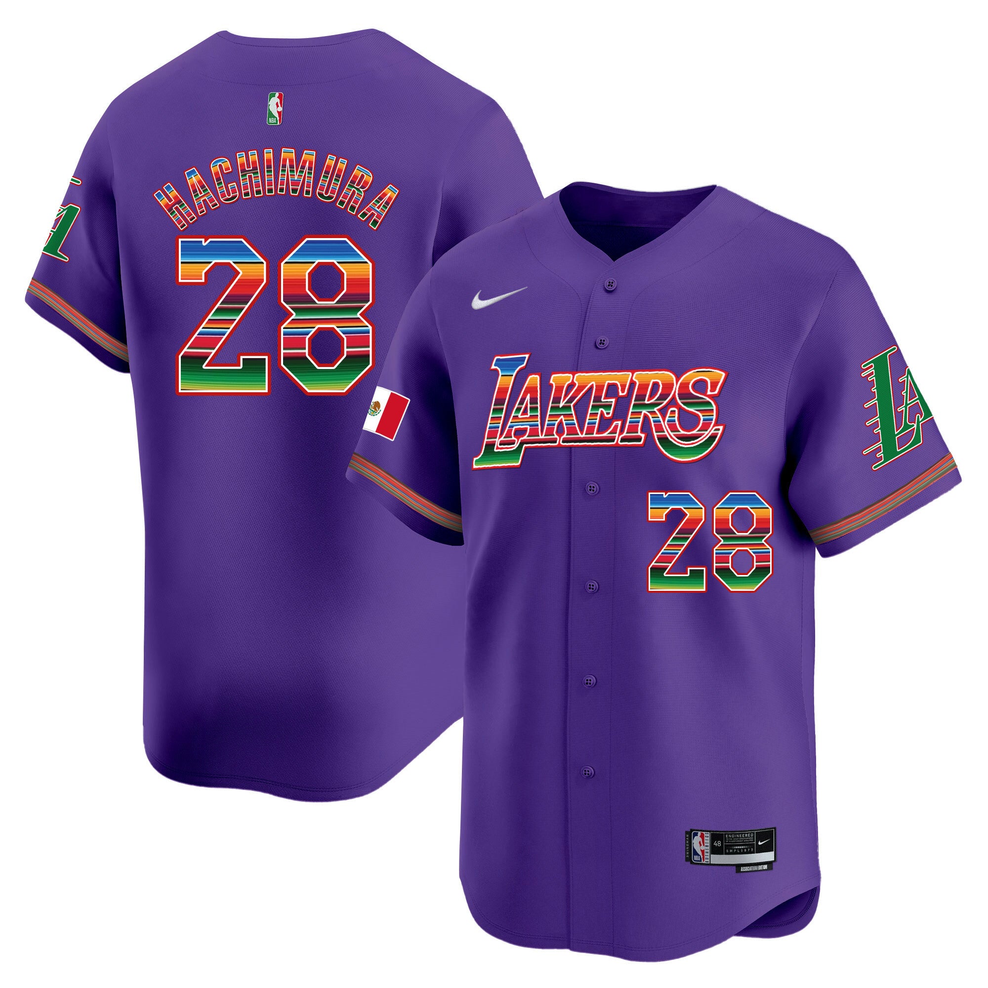 Men's Lakers Mexico Vapor Baseball Jersey - All Stitched - Purple, Rui Hachimura