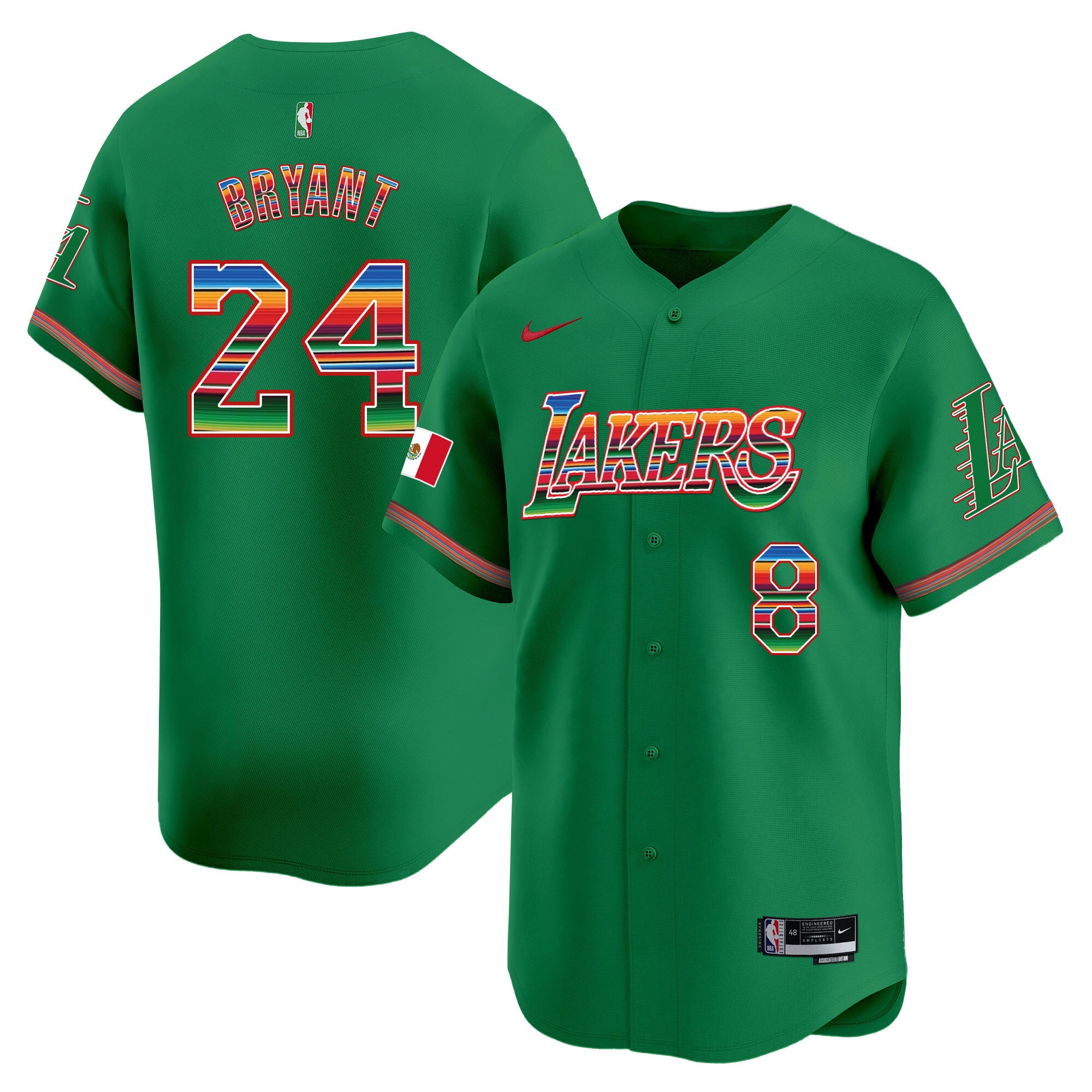 Men's Lakers Mexico Vapor Baseball Jersey - All Stitched - Green, Kobe Bryant