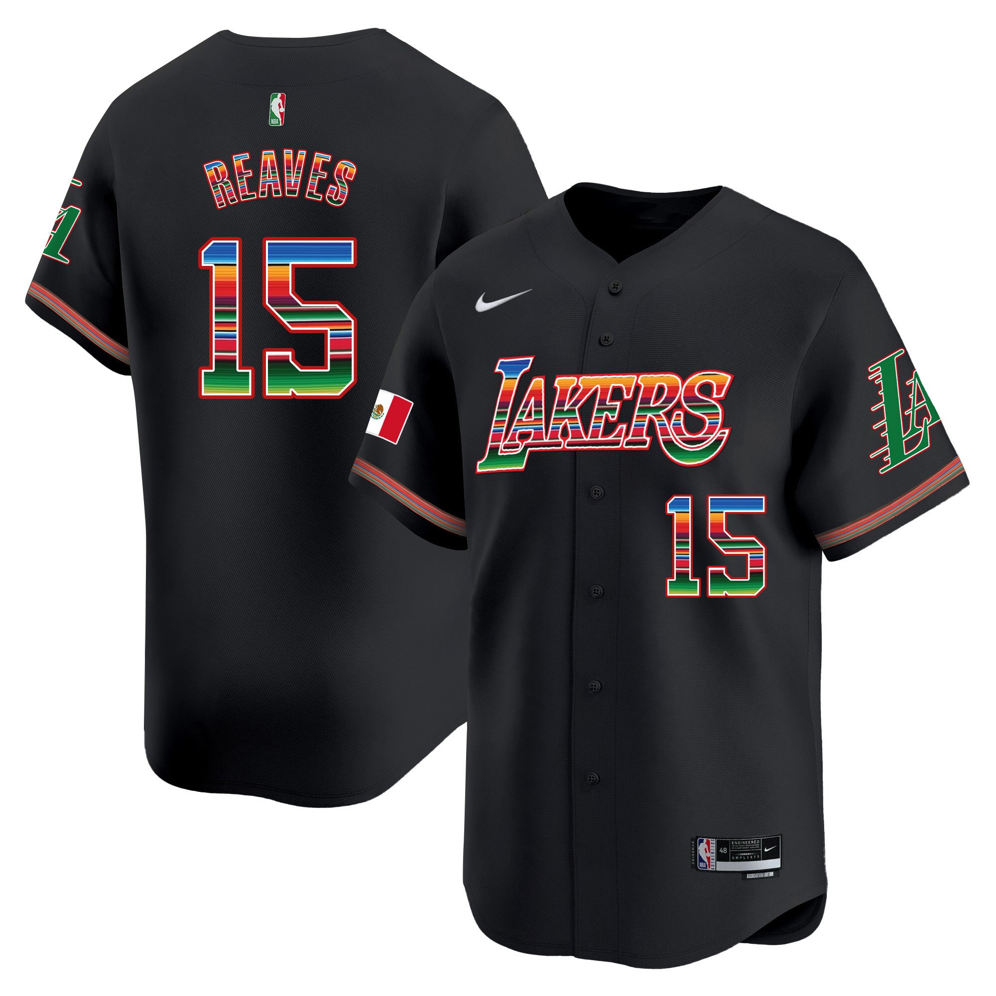 Men's Lakers Mexico Vapor Baseball Jersey - All Stitched - Black, Austin Reaves