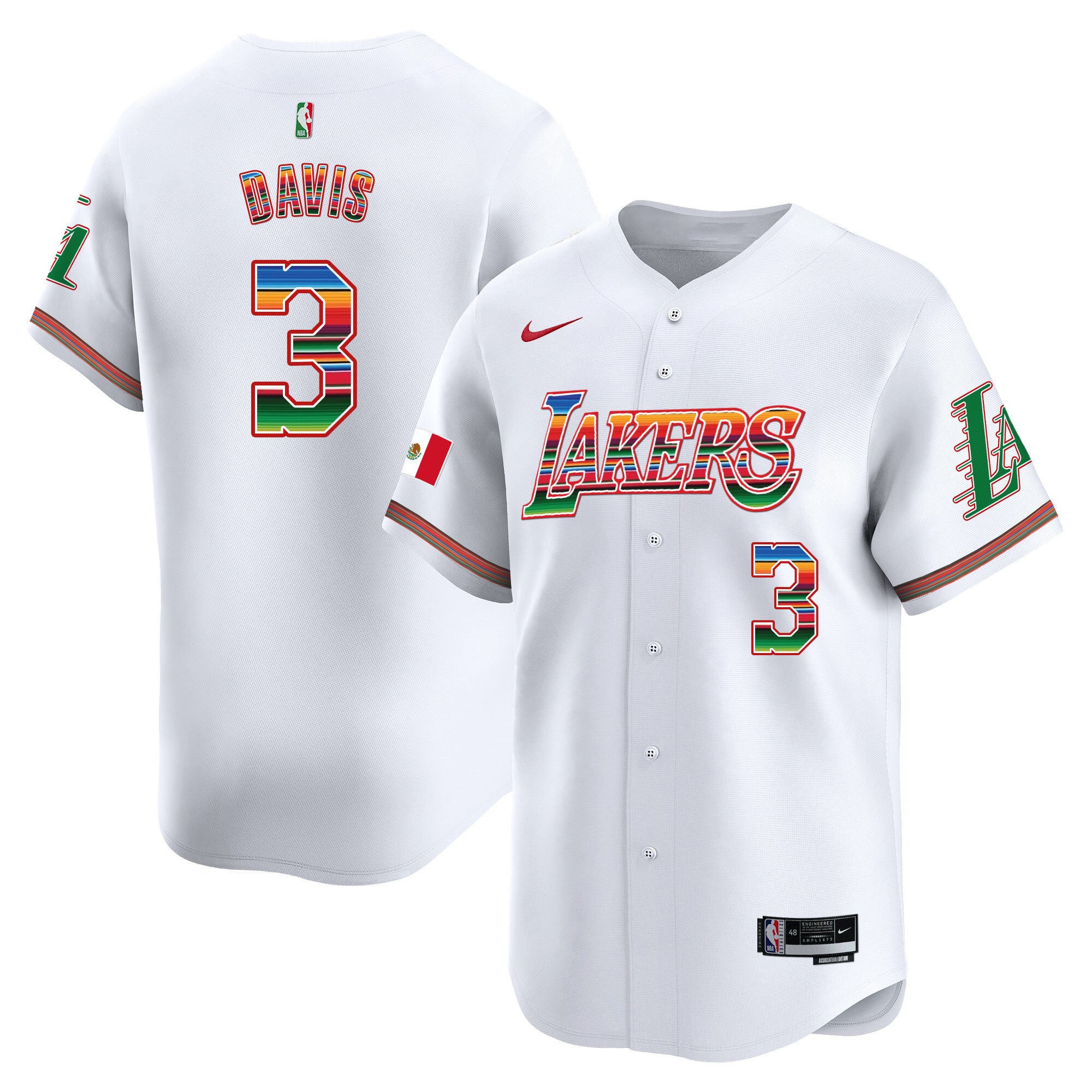 Men's Lakers Mexico Vapor Baseball Jersey - All Stitched - White, Anthony Davis
