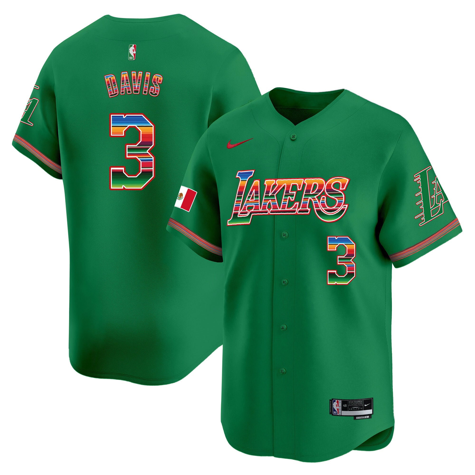 Men's Lakers Mexico Vapor Baseball Jersey - All Stitched - Green, Anthony Davis