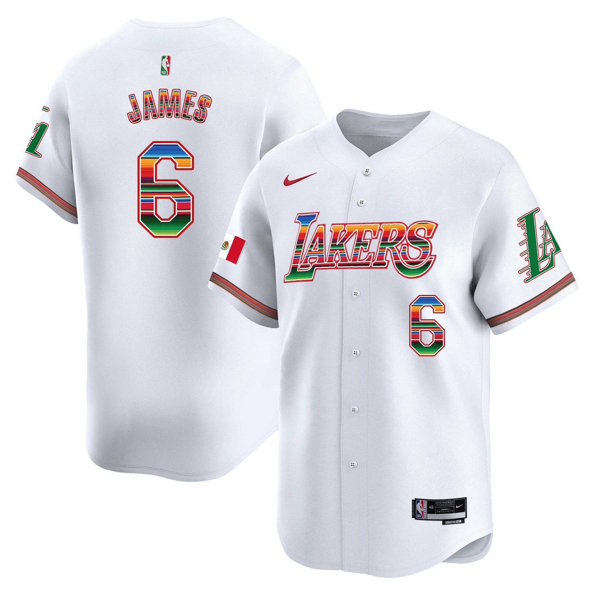 Men's Lakers Mexico Vapor Baseball Jersey - All Stitched - White, LeBron James