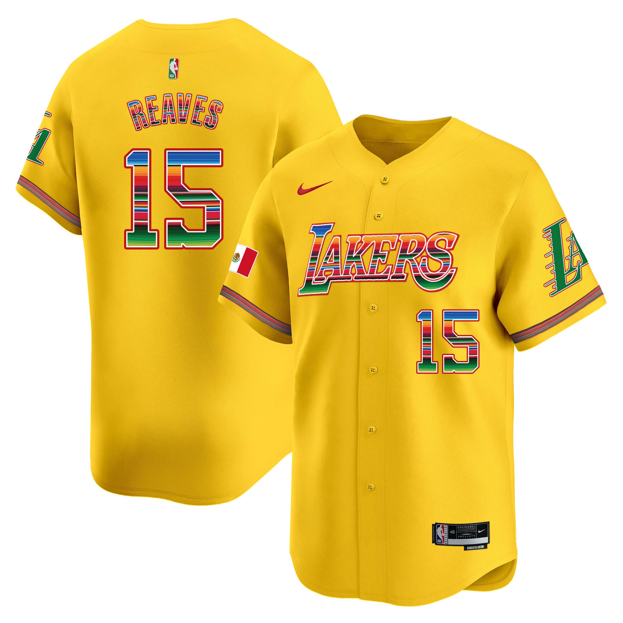 Men's Lakers Mexico Vapor Baseball Jersey - All Stitched - Gold, Austin Reaves
