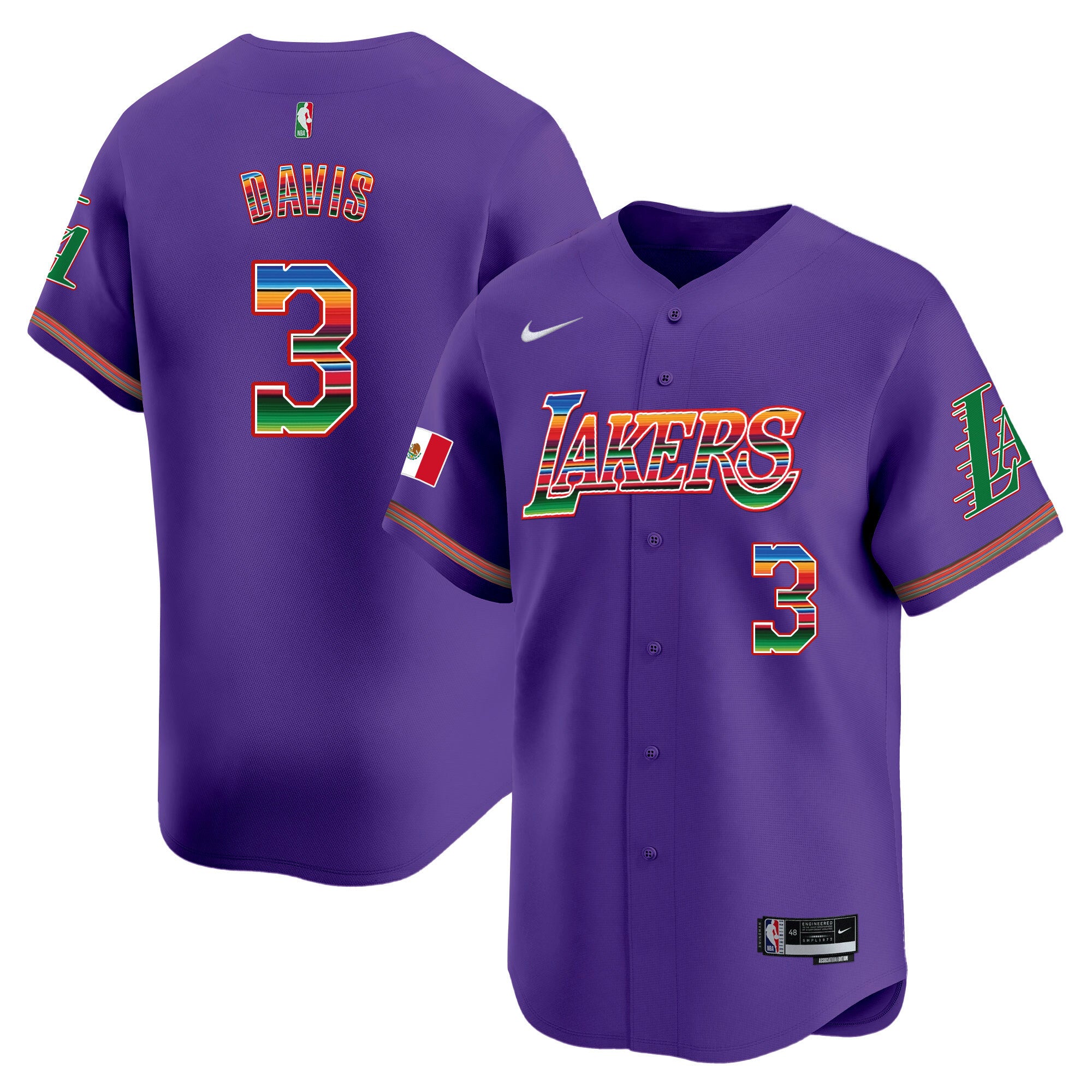 Men's Lakers Mexico Vapor Baseball Jersey - All Stitched - Purple, Anthony Davis