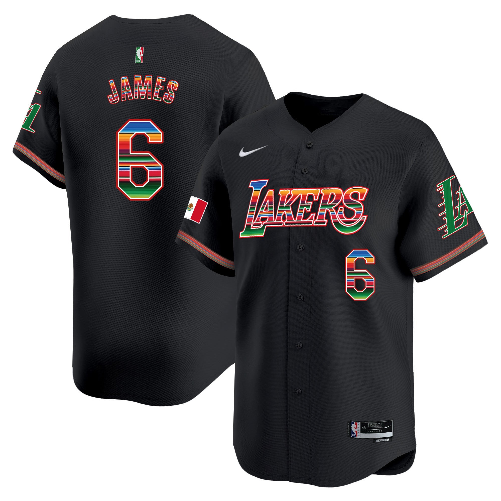 Men's Lakers Mexico Vapor Baseball Jersey - All Stitched - Black, LeBron James