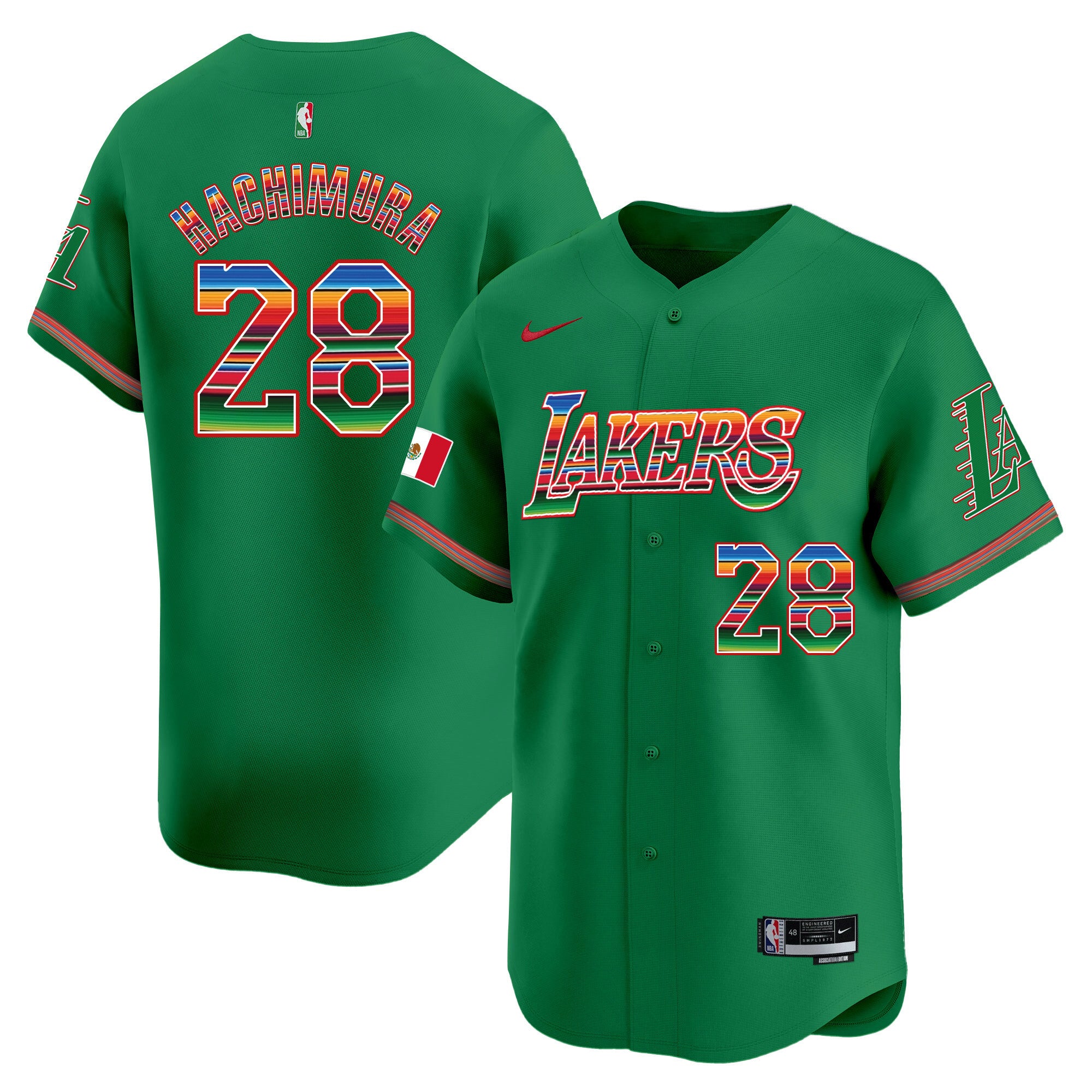 Men's Lakers Mexico Vapor Baseball Jersey - All Stitched - Green, Rui Hachimura