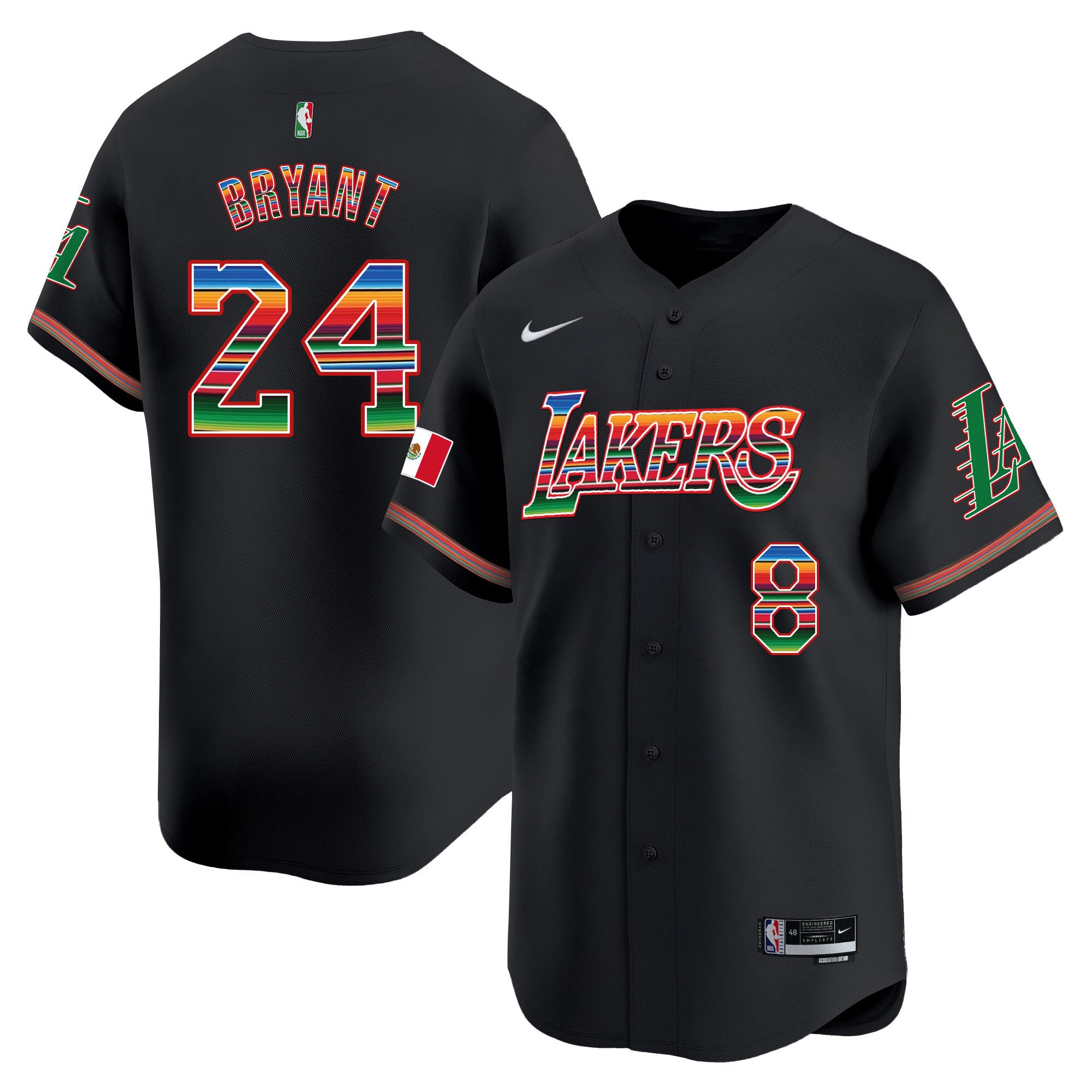 Men's Lakers Mexico Vapor Baseball Jersey - All Stitched - Black, Kobe Bryant