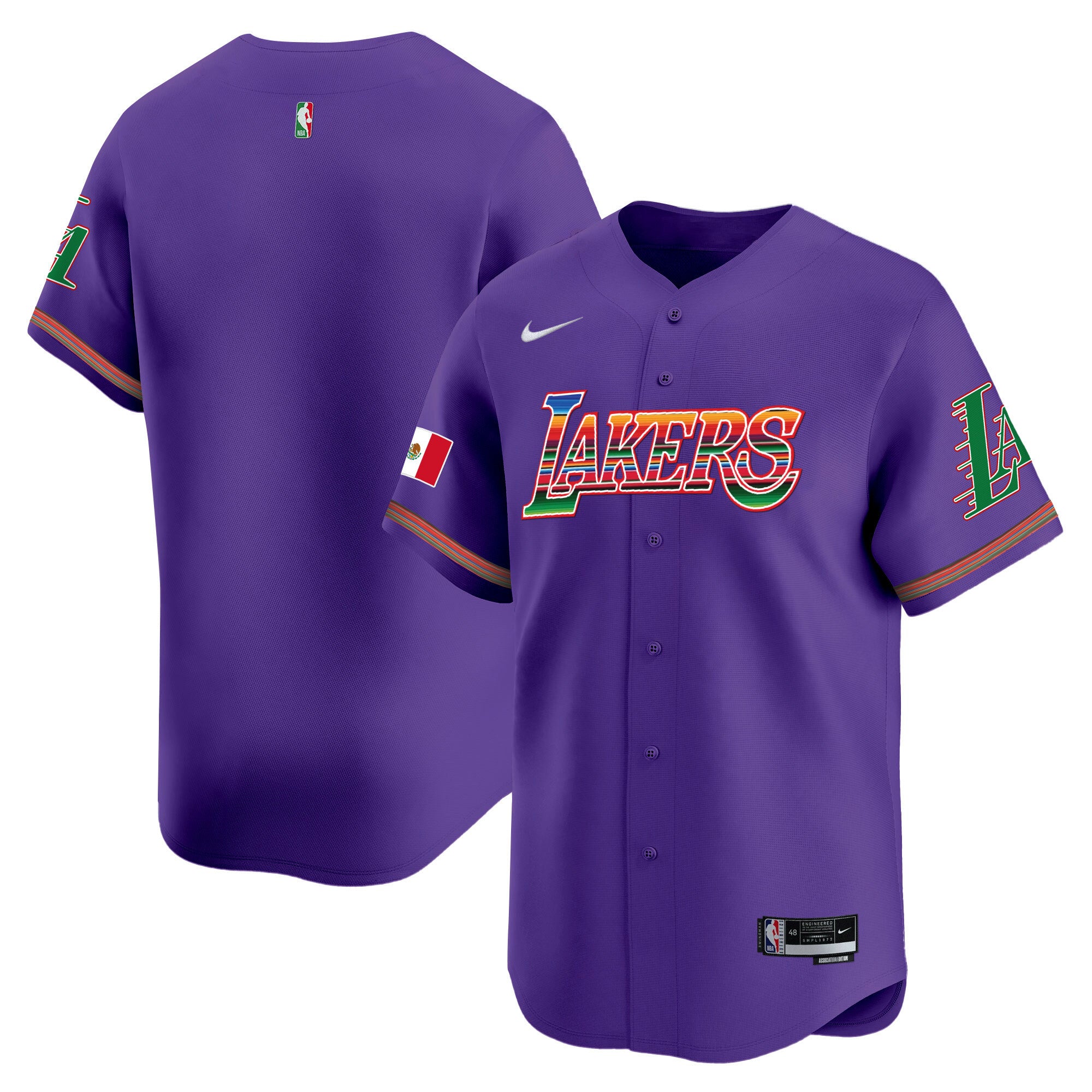 Men's Lakers Mexico Vapor Baseball Jersey - All Stitched - Purple, Team