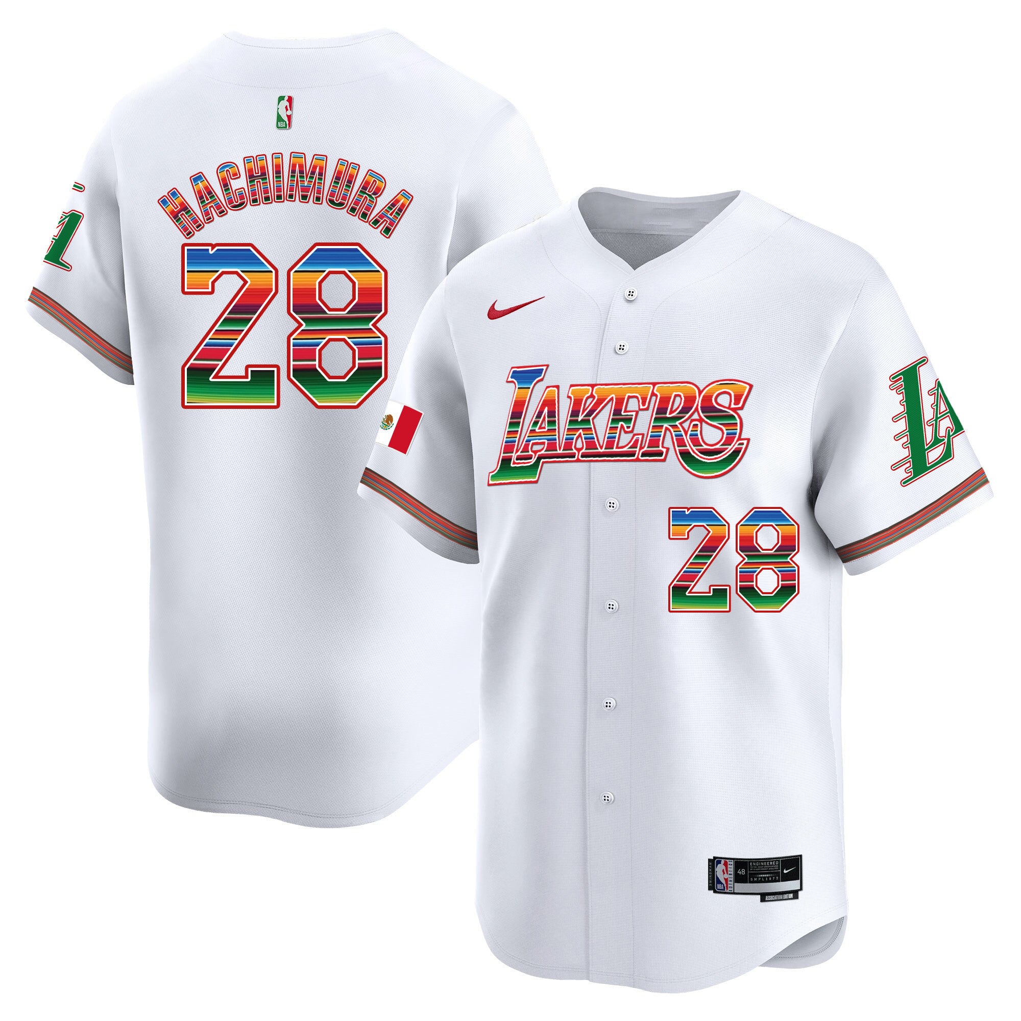 Men's Lakers Mexico Vapor Baseball Jersey - All Stitched - White, Rui Hachimura