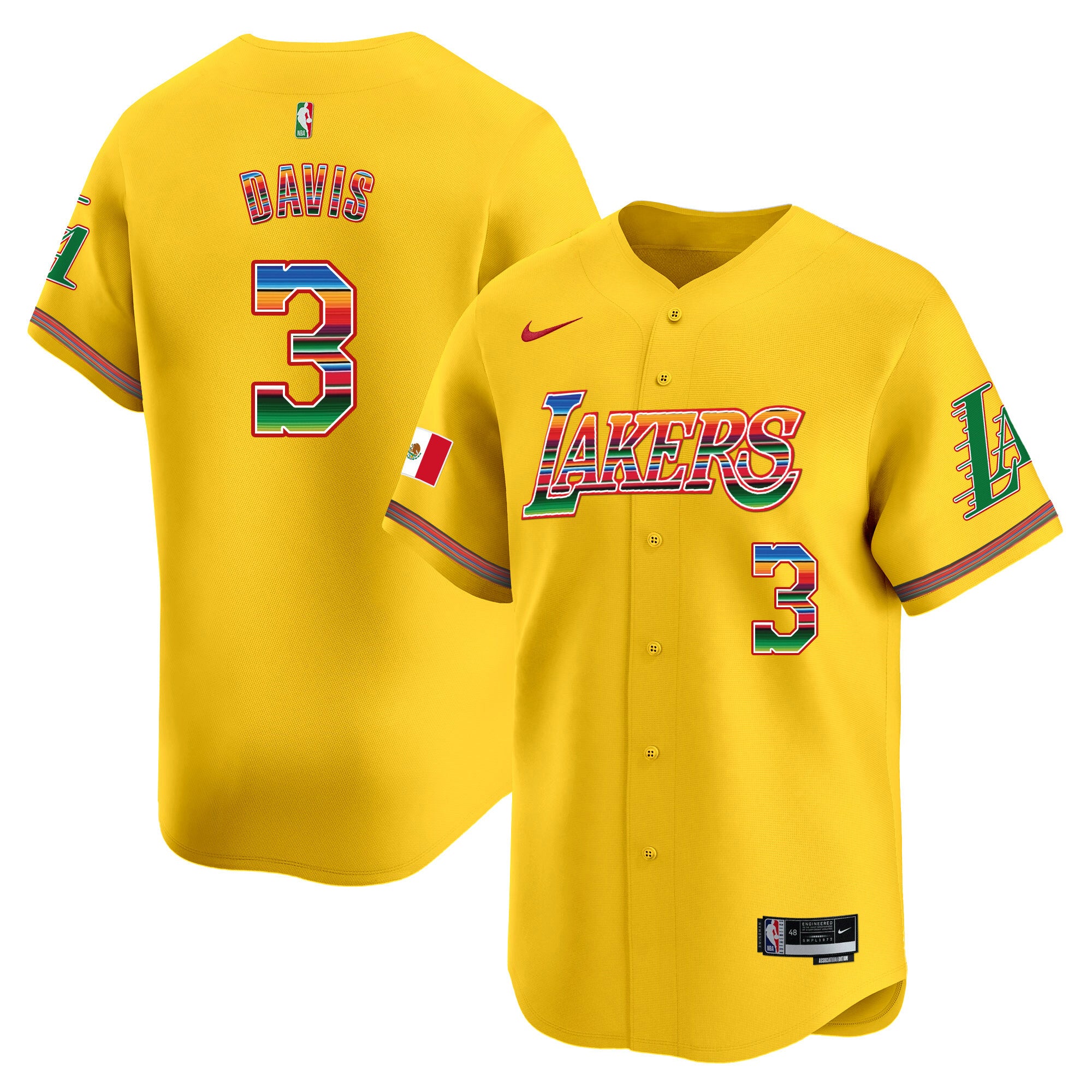 Men's Lakers Mexico Vapor Baseball Jersey - All Stitched - Gold, Anthony Davis