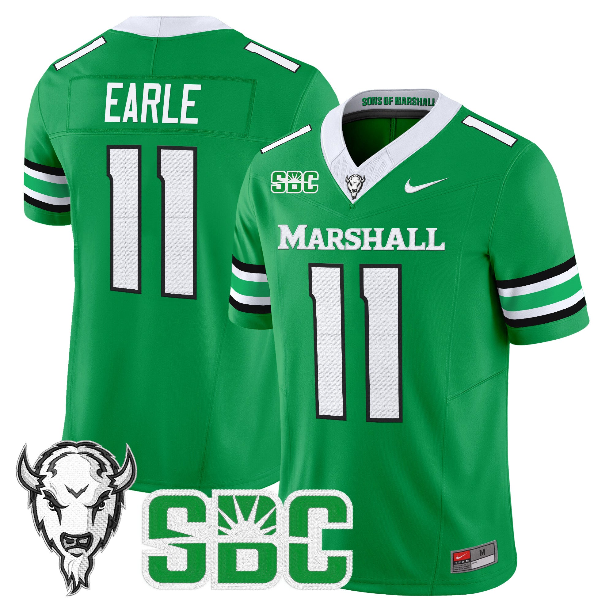 Men's Marshall Thundering Herd 2025 Vapor Limited Jersey - All stitched - Kelly Green, Stone Earle