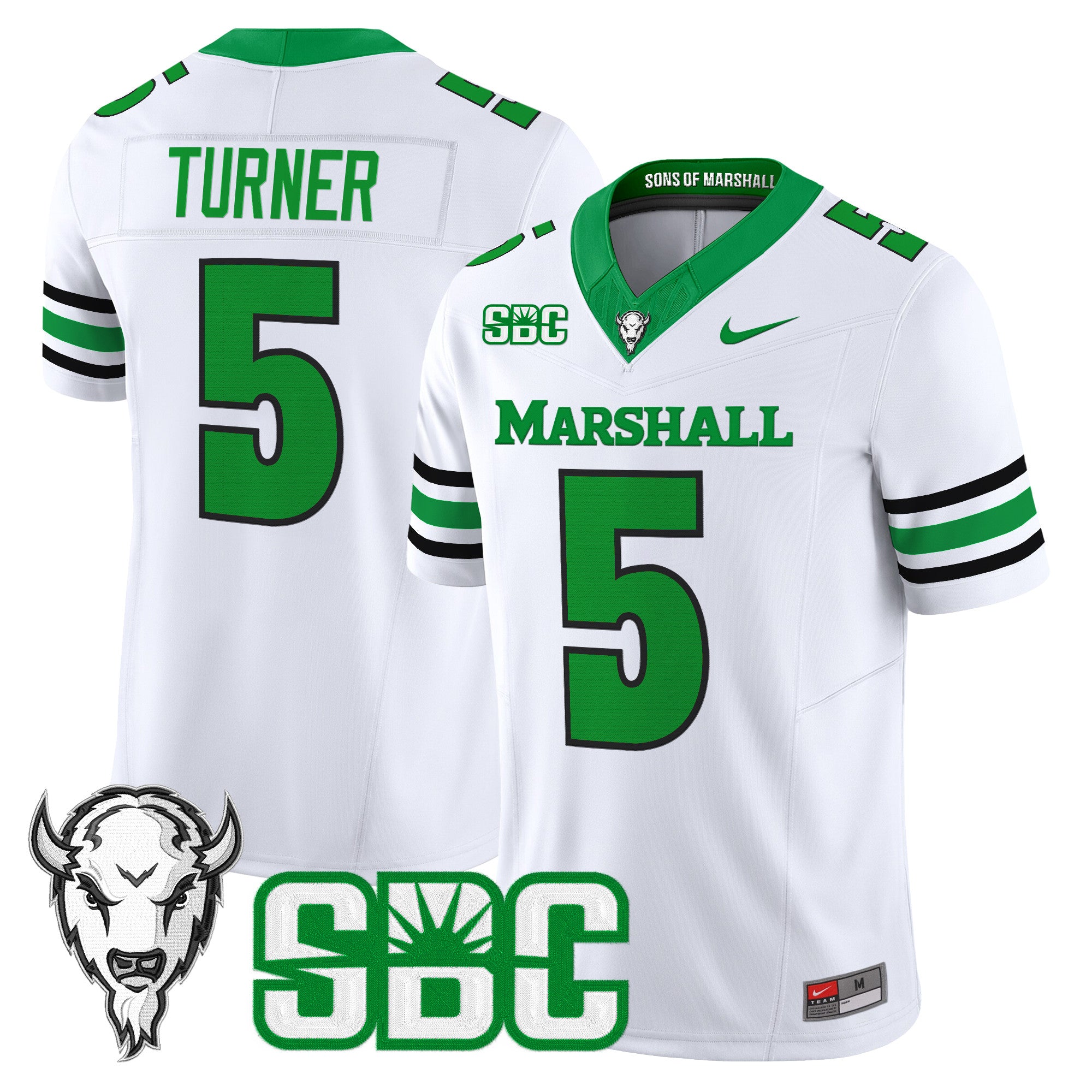 Men's Marshall Thundering Herd 2025 Vapor Limited Jersey - All stitched - White, A.J. Turner