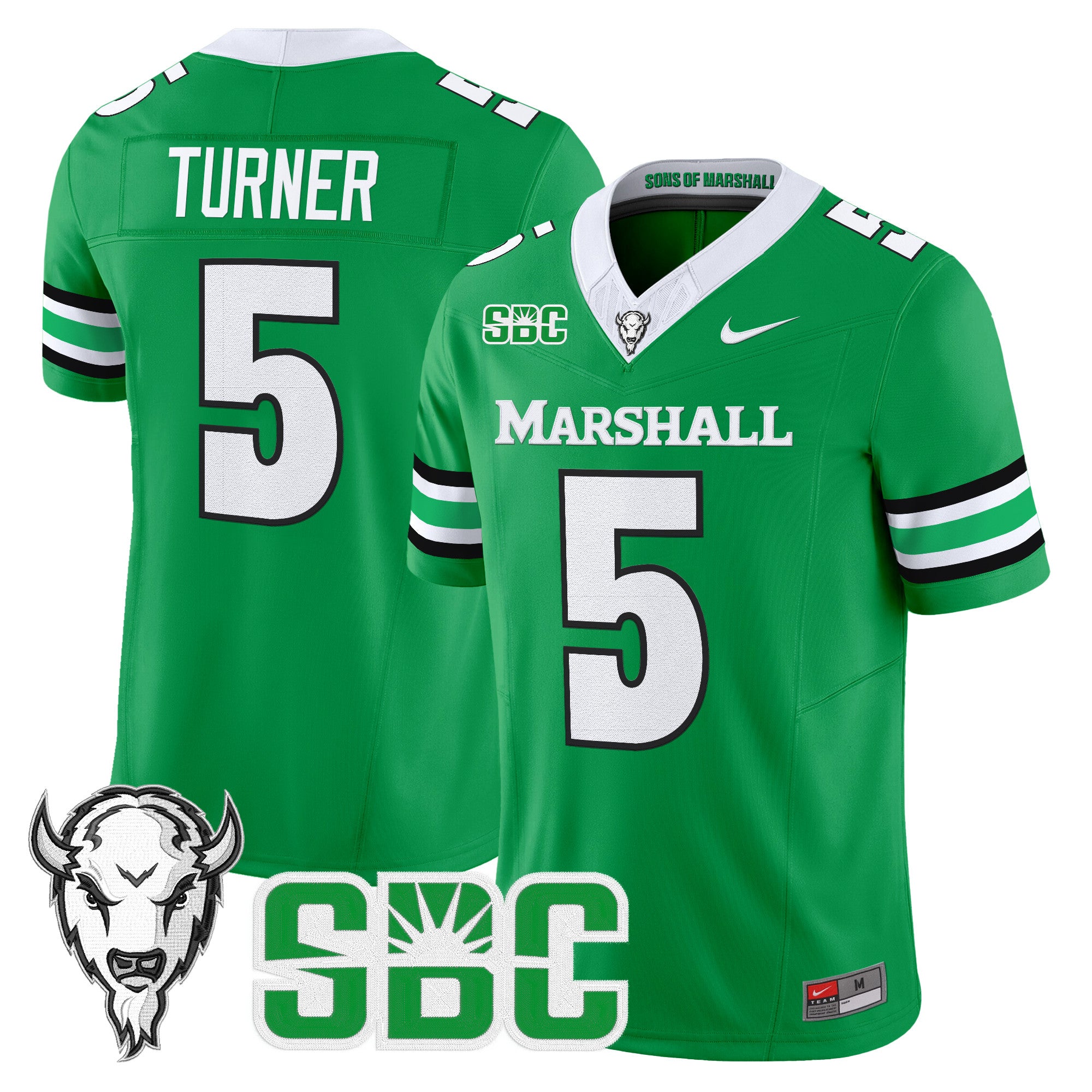 Men's Marshall Thundering Herd 2025 Vapor Limited Jersey - All stitched - Kelly Green, A.J. Turner