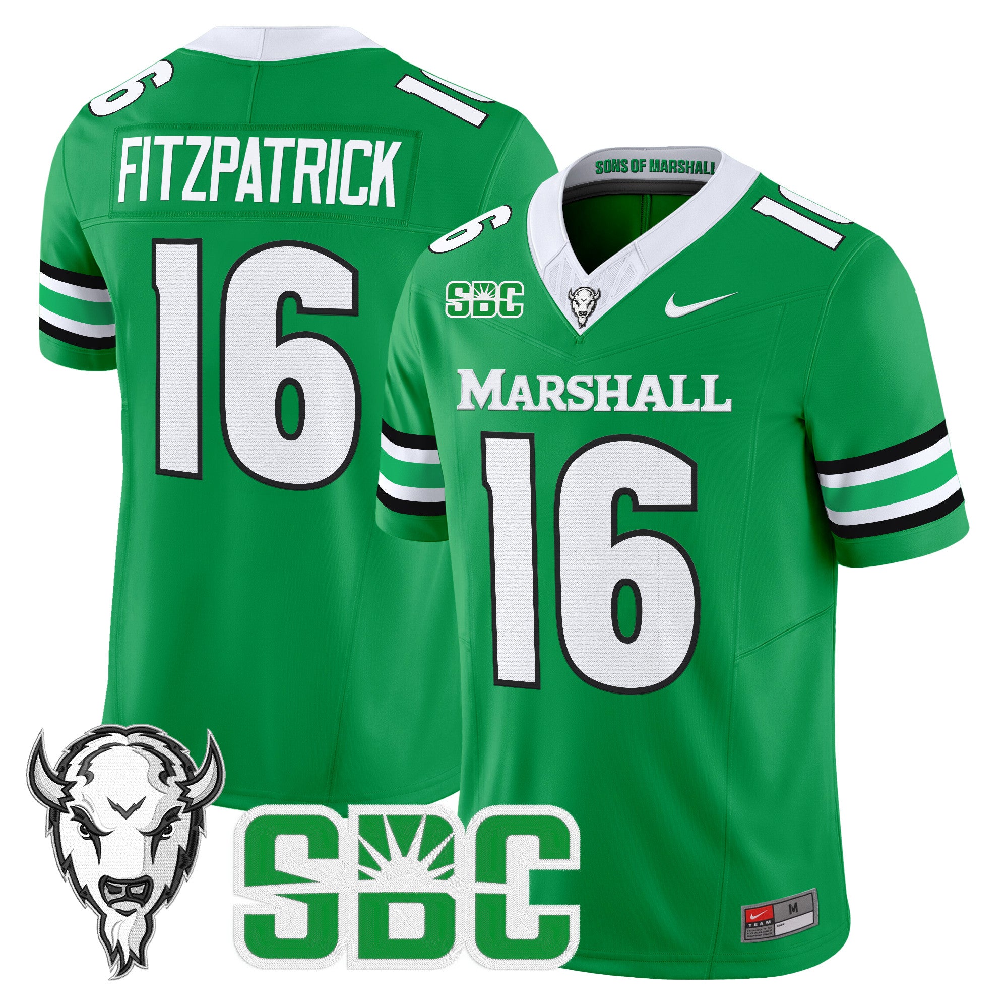Men's Marshall Thundering Herd 2025 Vapor Limited Jersey - All stitched - Kelly Green, Christian Fitzpatrick