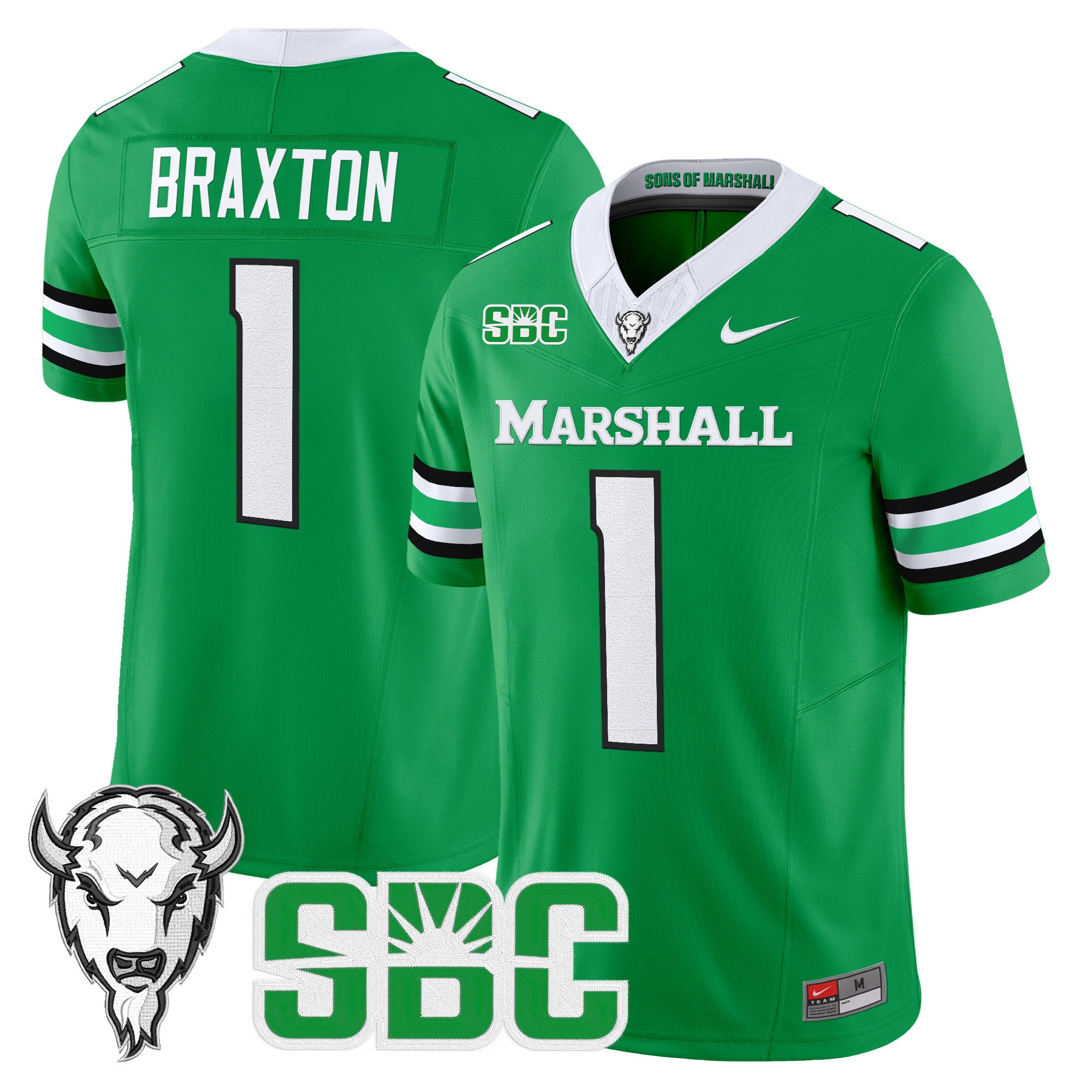 Men's Marshall Thundering Herd 2025 Vapor Limited Jersey - All stitched - Kelly Green, Braylon Braxton