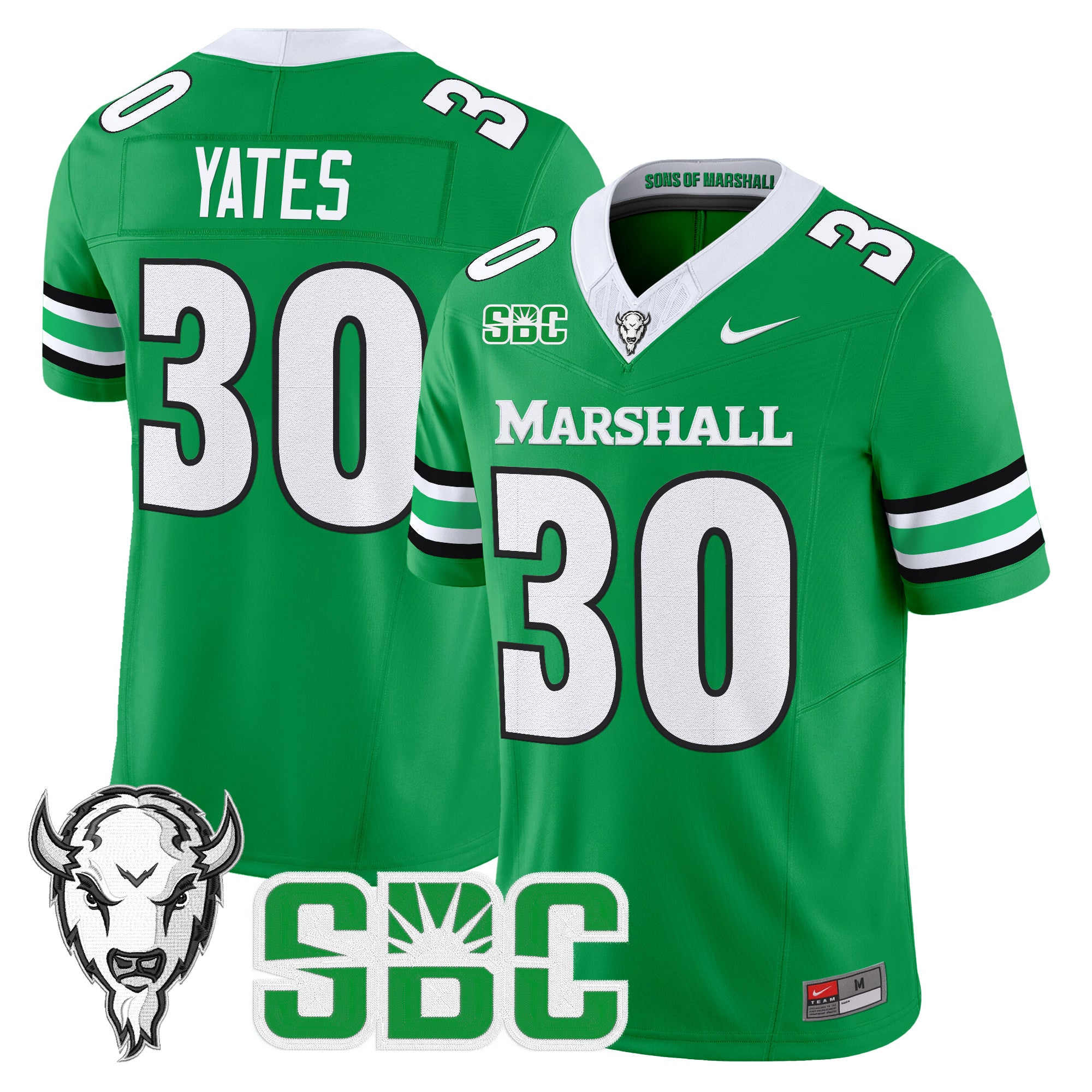 Men's Marshall Thundering Herd 2025 Vapor Limited Jersey - All stitched - Kelly Green, Jaden Yates