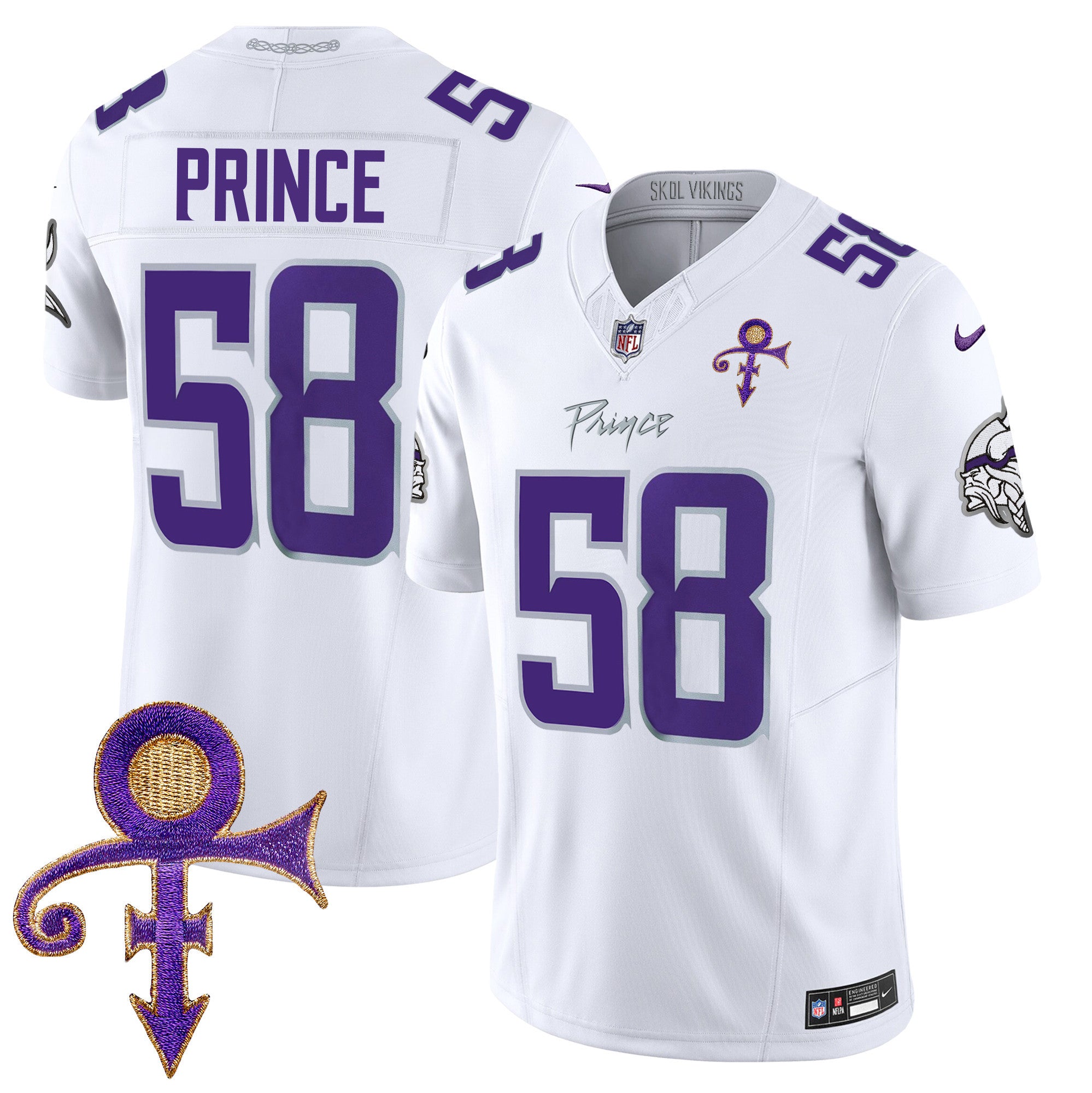 Men's Minnesota Vikings 2024 Prince Vapor Limited Jersey - All Stitched - White Limited, Prince 1958