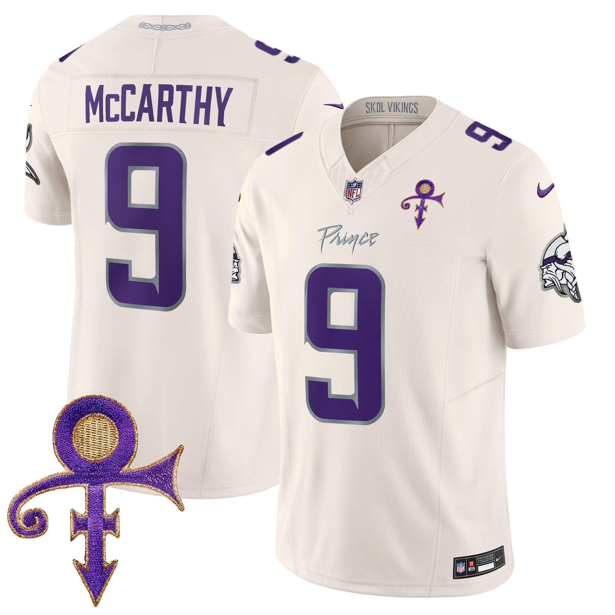 Men's Minnesota Vikings 2024 Prince Vapor Limited Jersey - All Stitched - Cream, J.J. McCarthy