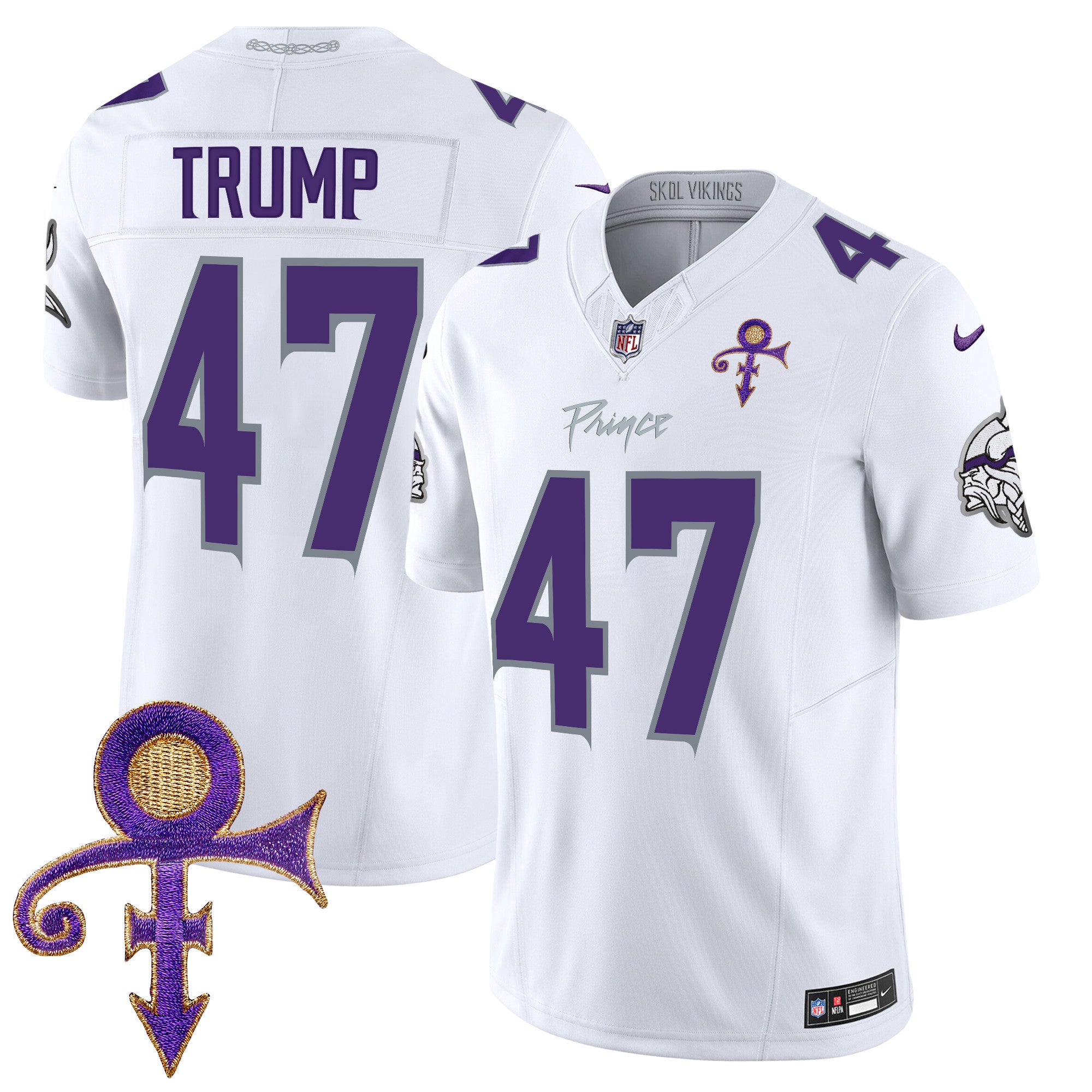 Men's Minnesota Vikings 2024 Prince Vapor Limited Jersey - All Stitched - White Limited, Donald Trump