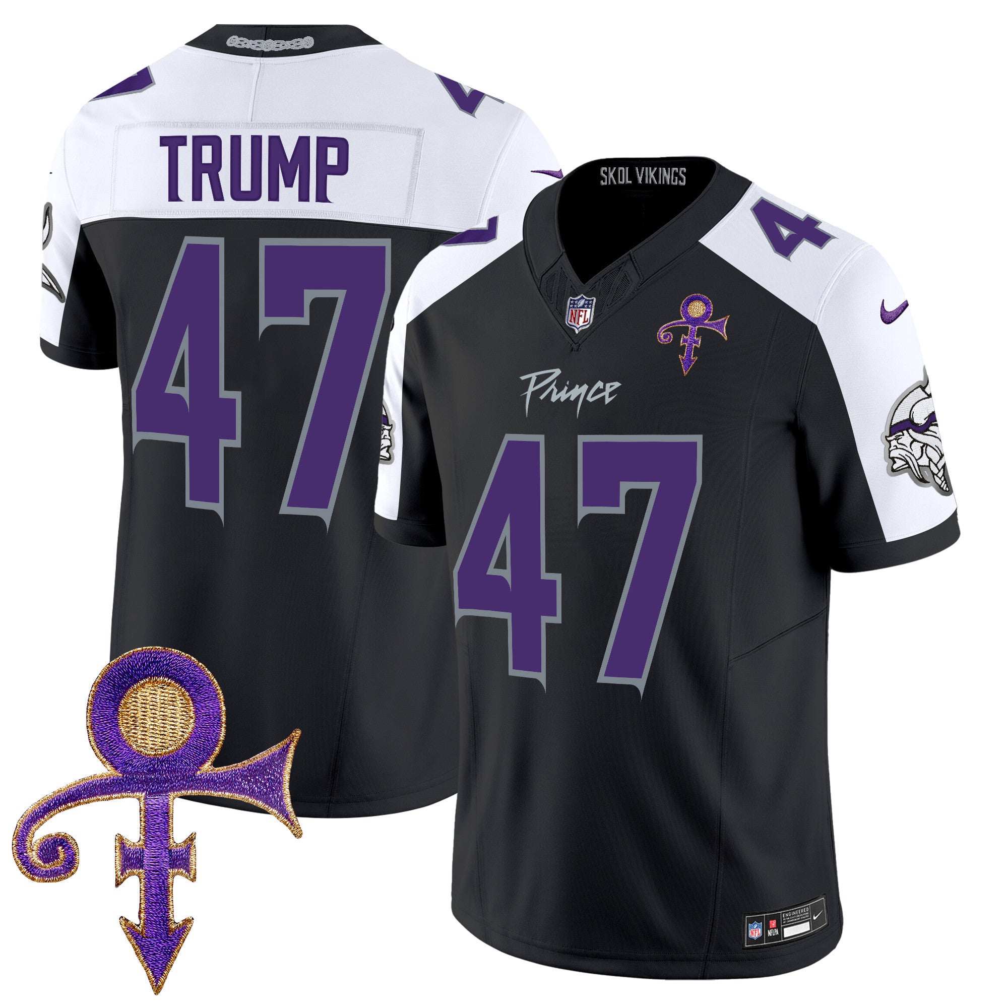 Men's Minnesota Vikings 2024 Prince Vapor Limited Jersey - All Stitched - Black Alternate, Donald Trump