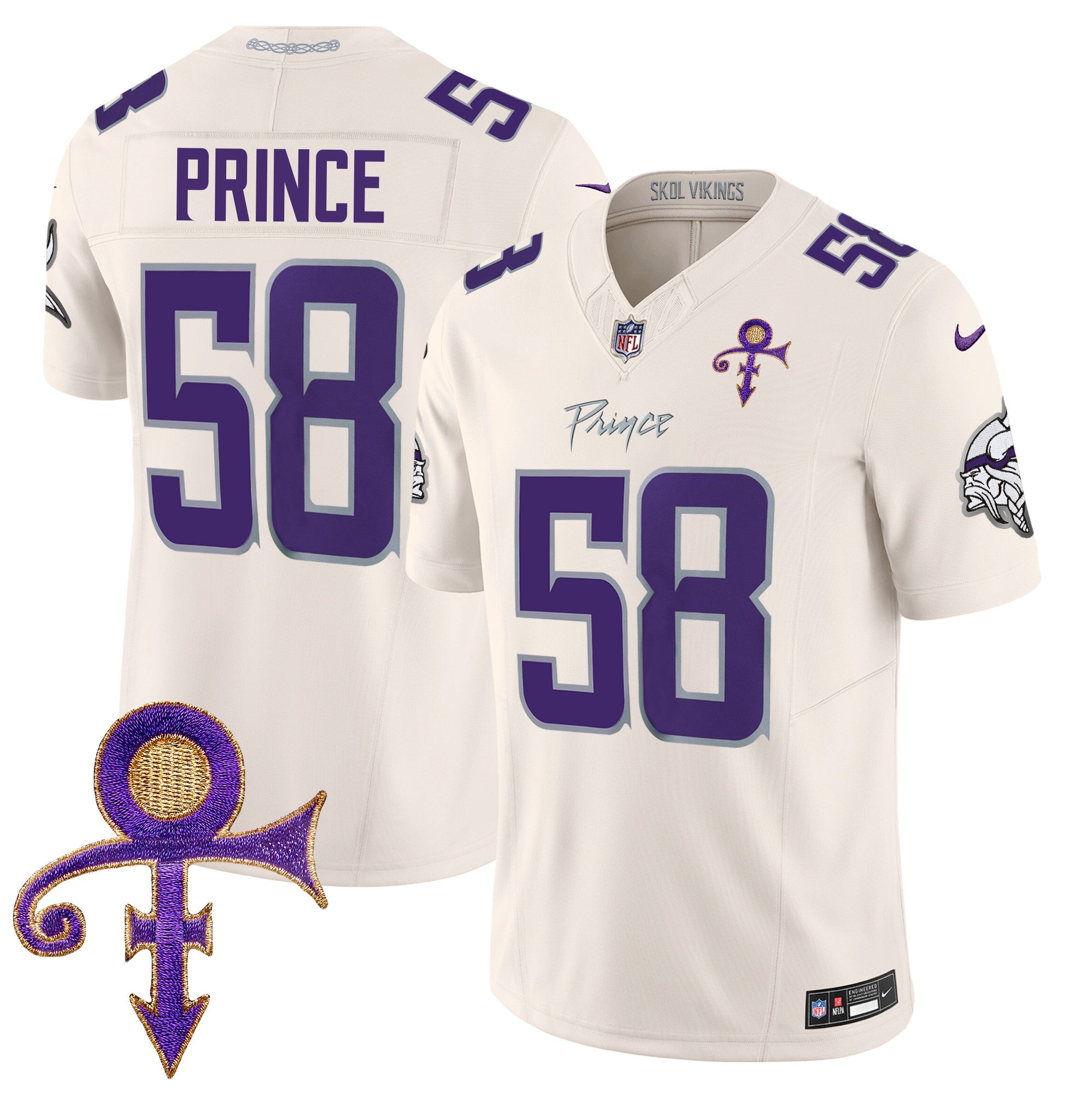 Men's Minnesota Vikings 2024 Prince Vapor Limited Jersey - All Stitched - Cream, Prince 1958