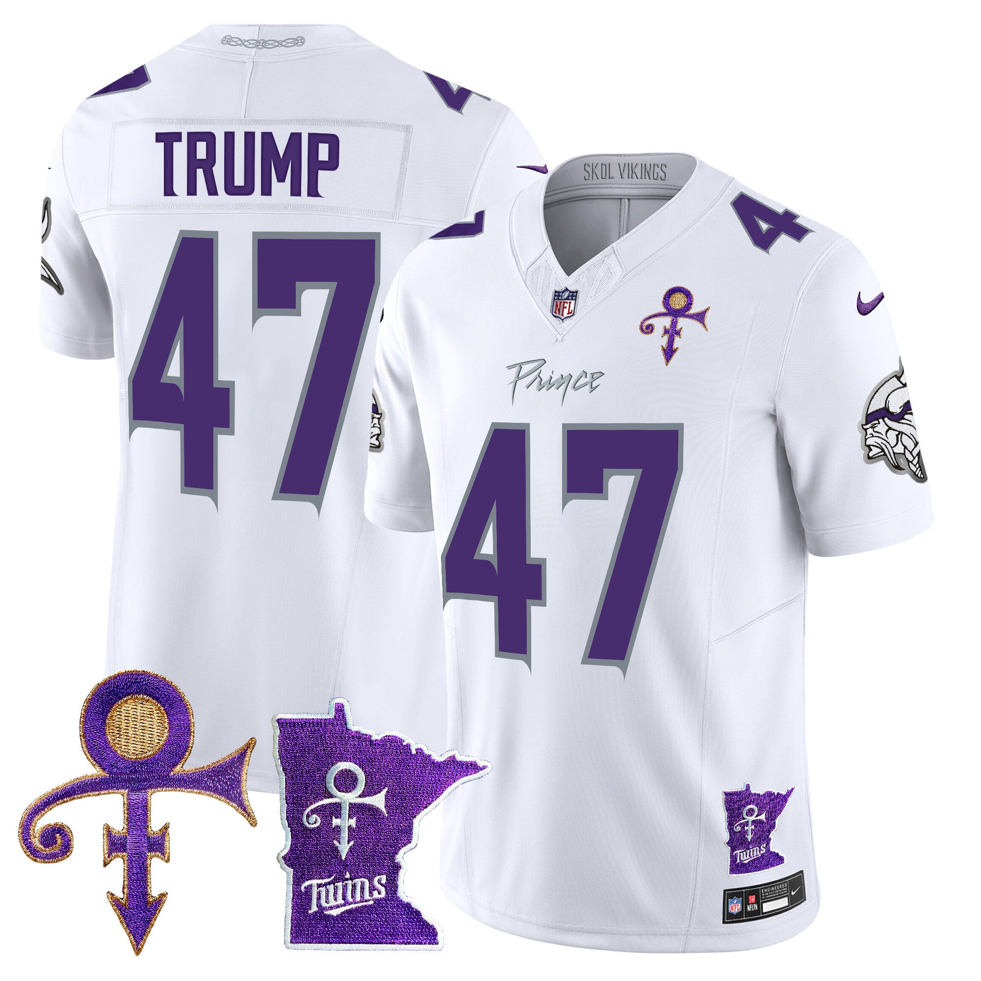 Men's Minnesota Vikings 2024 Prince Vapor Limited Jersey V2 - All Stitched - White Limited, Donald Trump