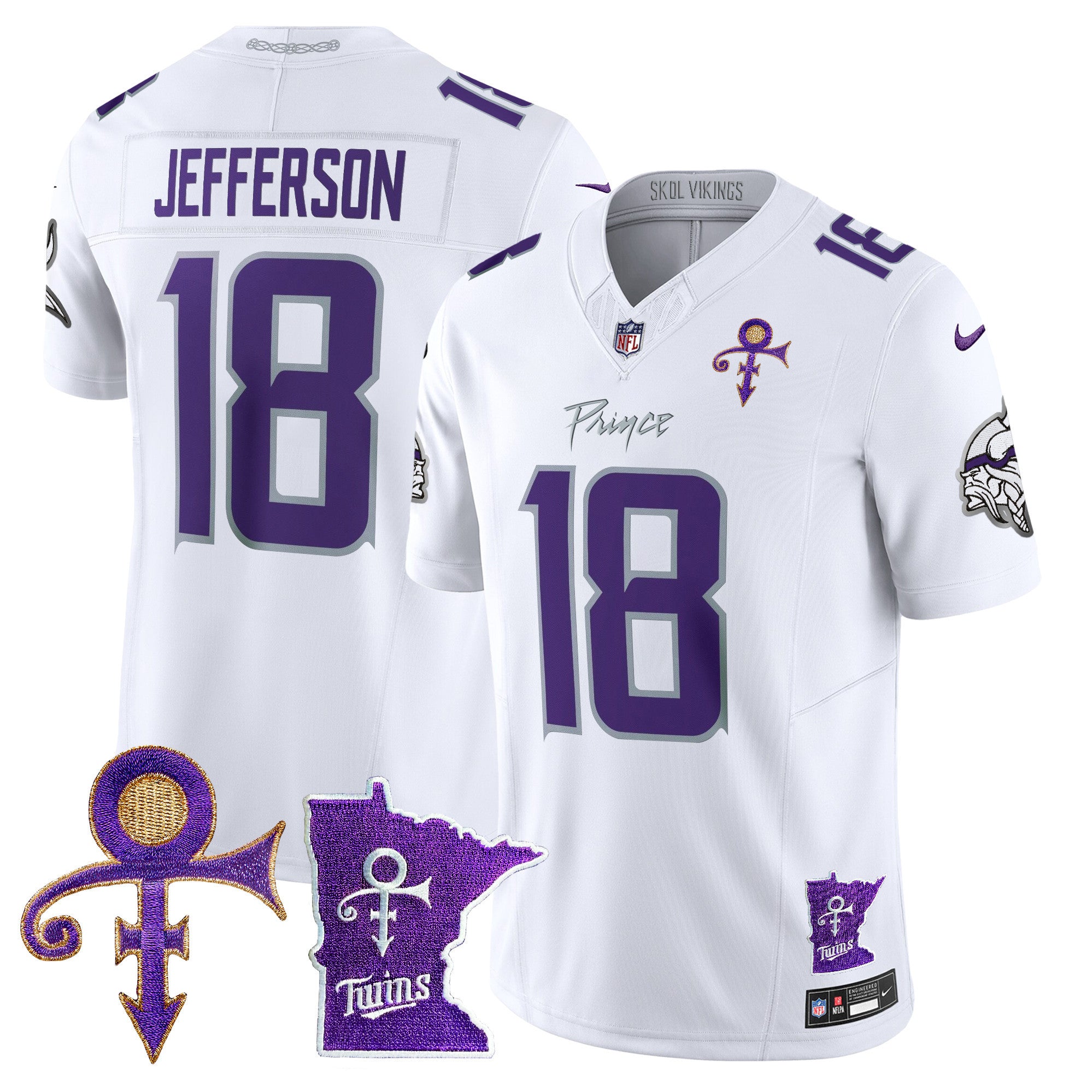 Men's Minnesota Vikings 2024 Prince Vapor Limited Jersey V2 - All Stitched - White Limited, Justin Jefferson