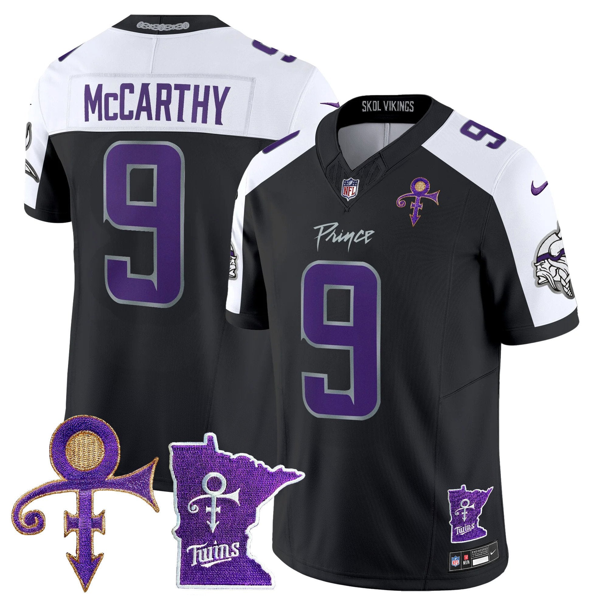 Men's Minnesota Vikings 2024 Prince Vapor Limited Jersey V2 - All Stitched - Black Alternate, J.J. McCarthy