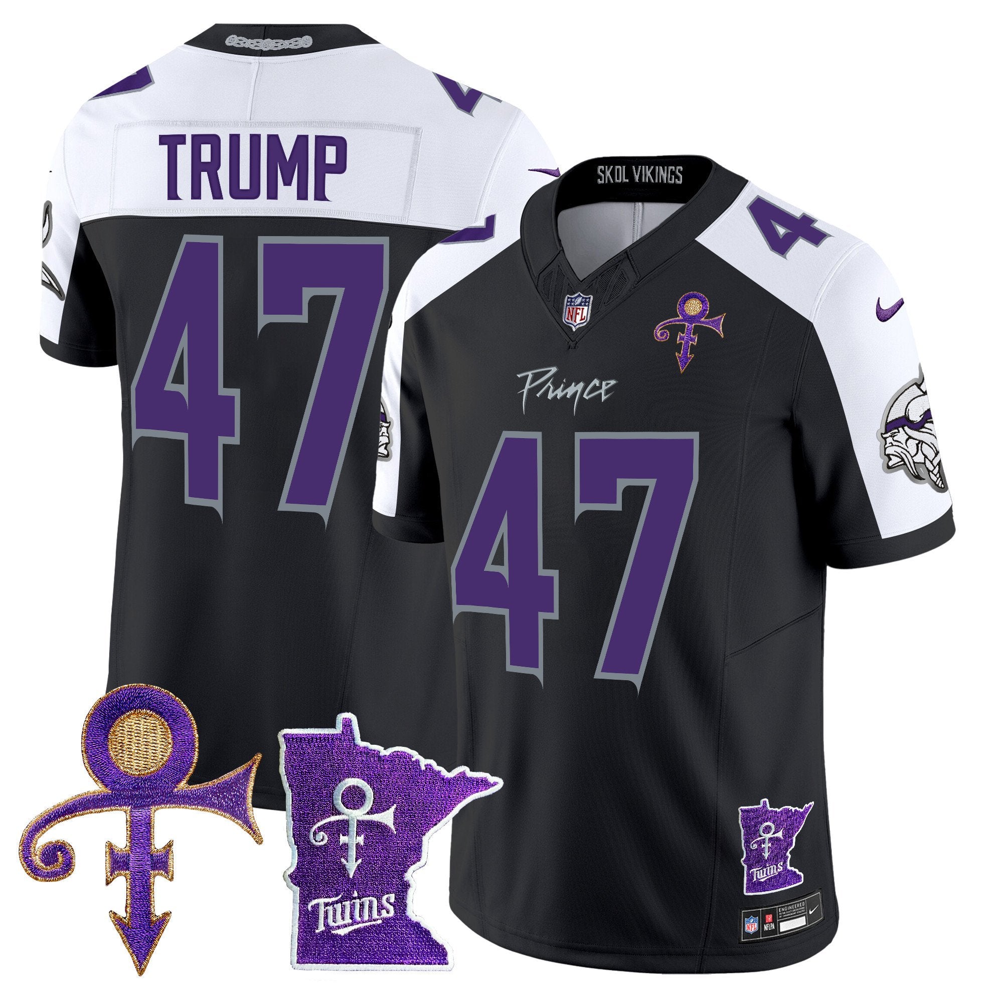 Men's Minnesota Vikings 2024 Prince Vapor Limited Jersey V2 - All Stitched - Black Alternate, Donald Trump