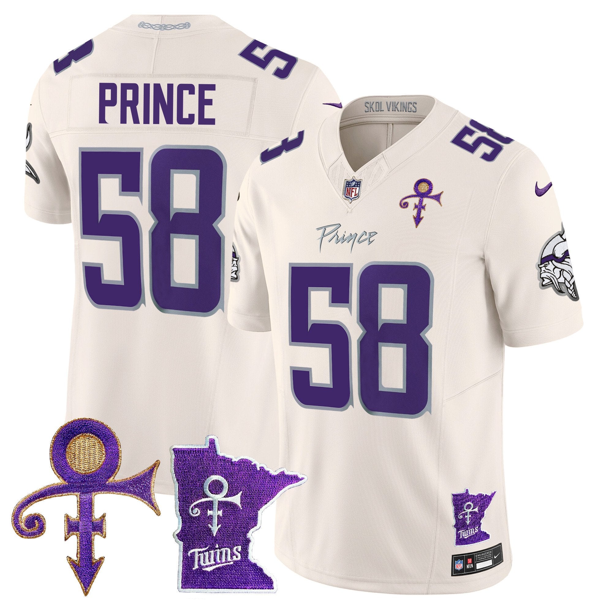 Men's Minnesota Vikings 2024 Prince Vapor Limited Jersey V2 - All Stitched - Cream, Prince 1958