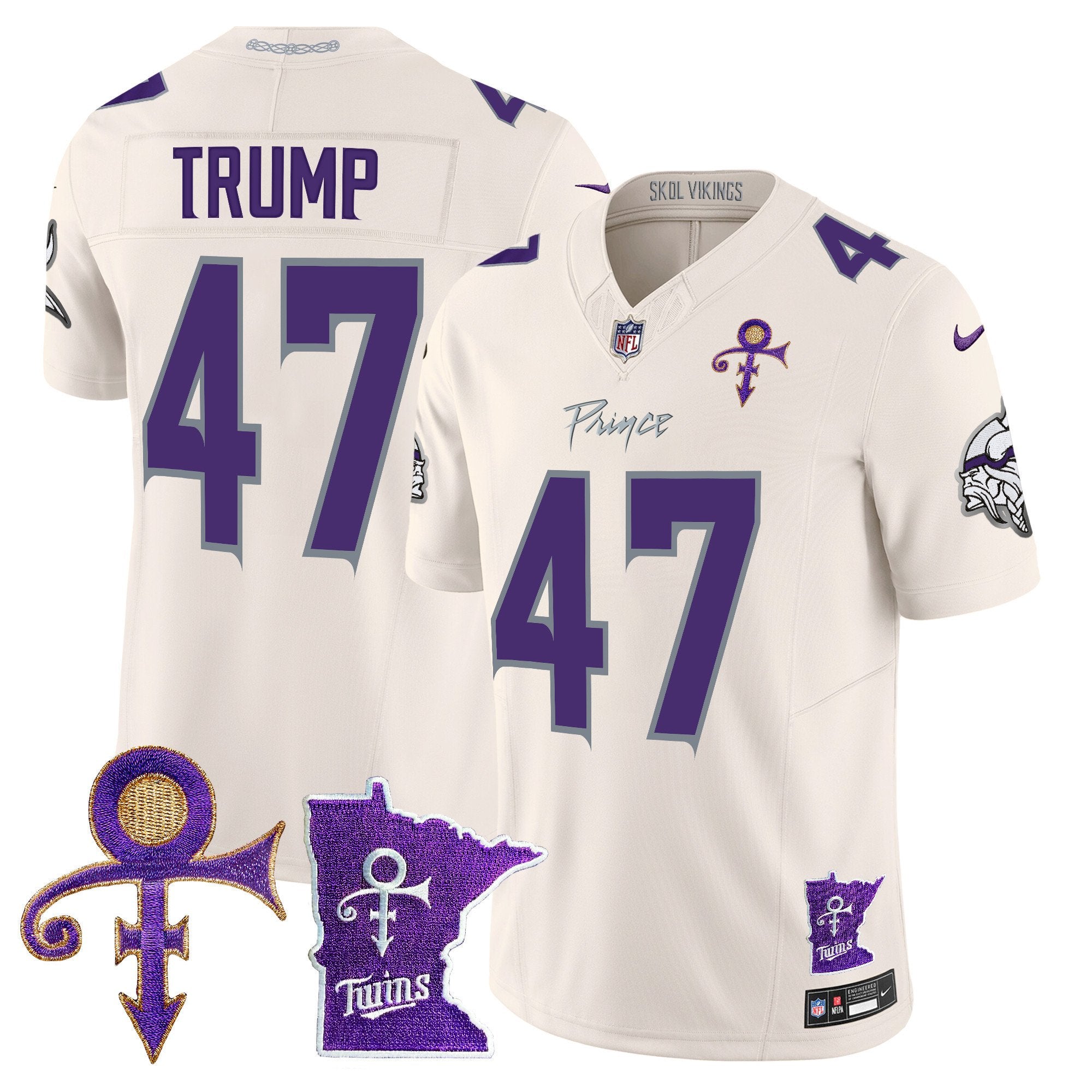 Men's Minnesota Vikings 2024 Prince Vapor Limited Jersey V2 - All Stitched - Cream, Donald Trump