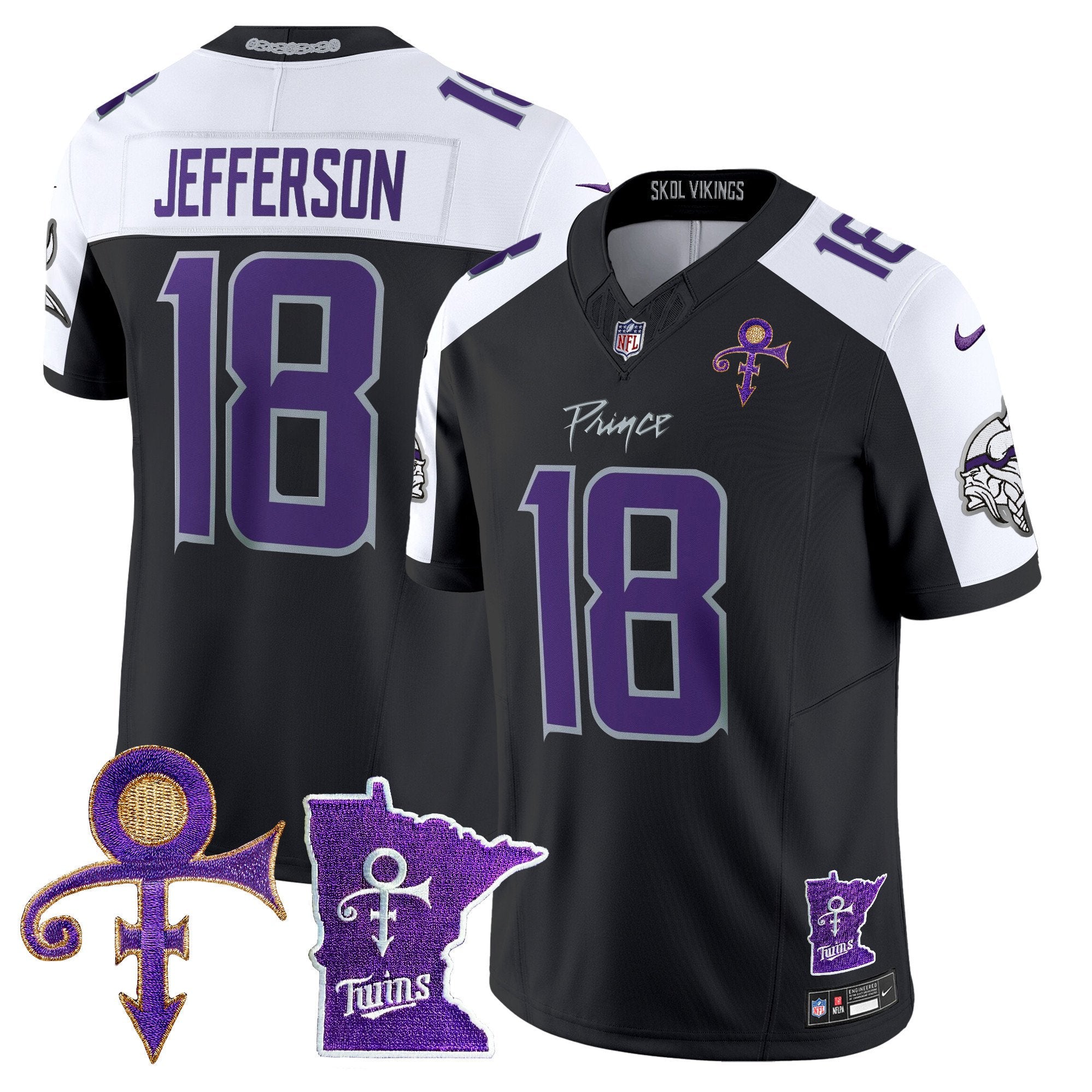 Men's Minnesota Vikings 2024 Prince Vapor Limited Jersey V2 - All Stitched - Black Alternate, Justin Jefferson
