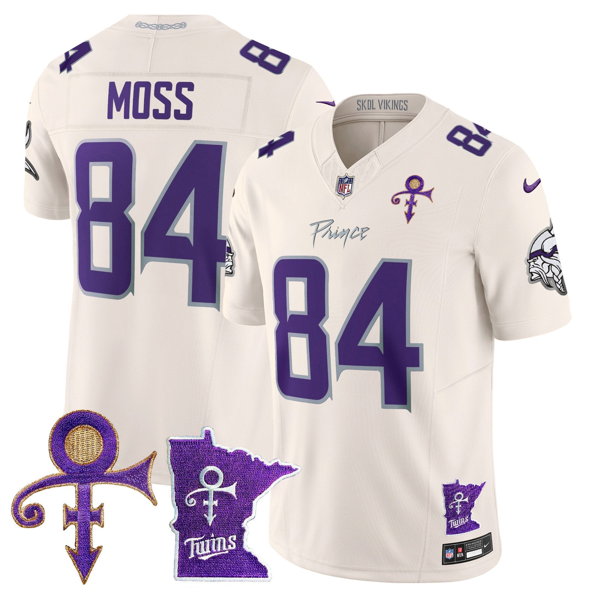 Men's Minnesota Vikings 2024 Prince Vapor Limited Jersey V2 - All Stitched - Cream, Randy Moss