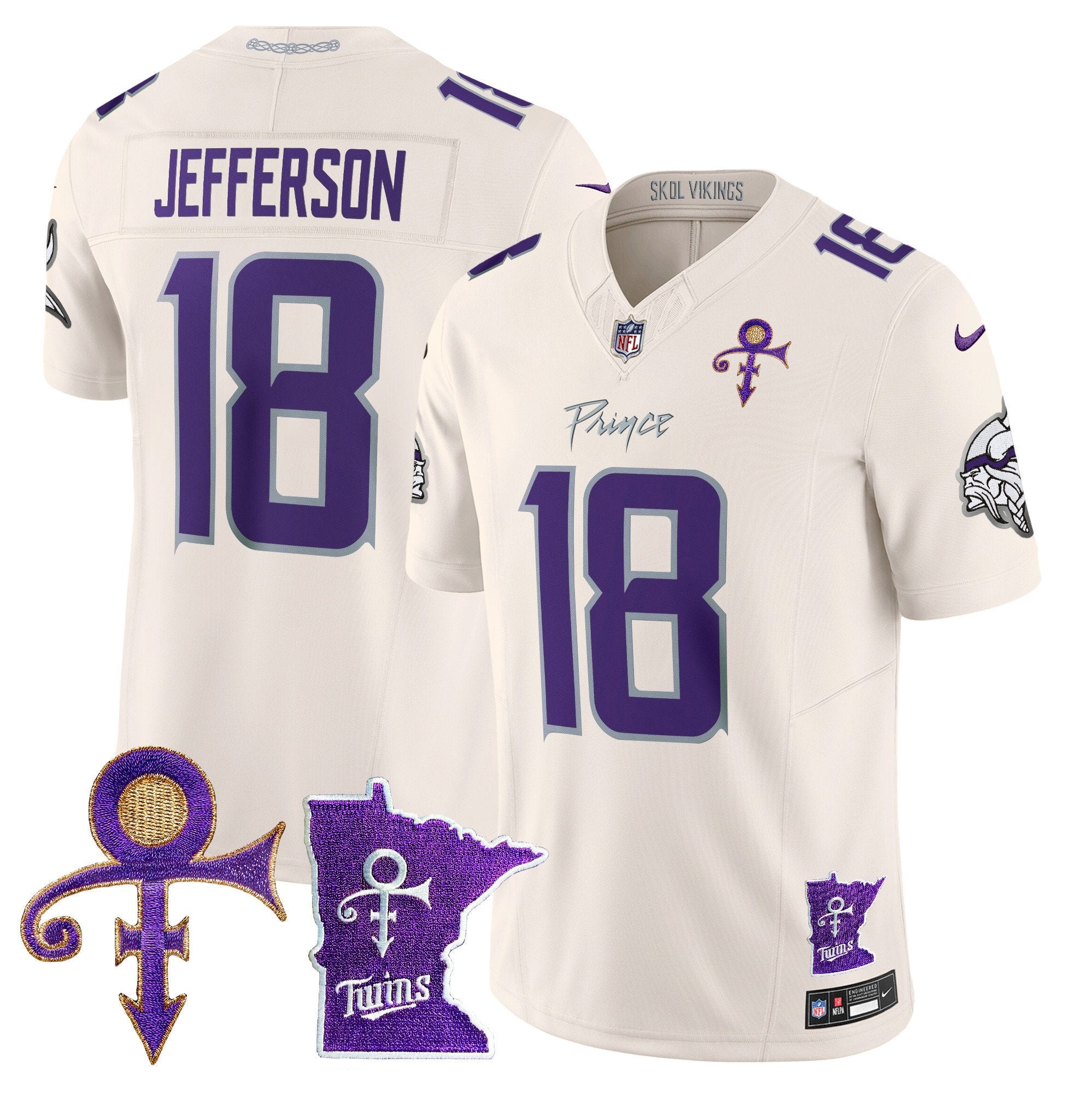Men's Minnesota Vikings 2024 Prince Vapor Limited Jersey V2 - All Stitched - Cream, Justin Jefferson