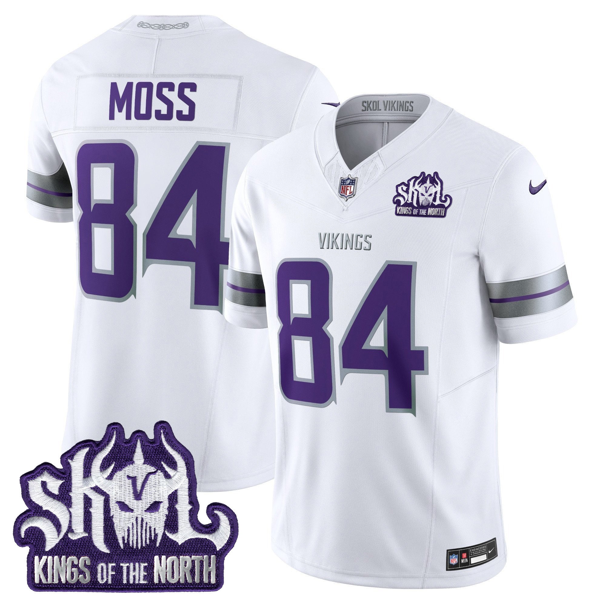 Men's Minnesota Vikings 2024 Winter Warrior Skol Patch Vapor Limited Jersey - All Stitched - White, Randy Moss