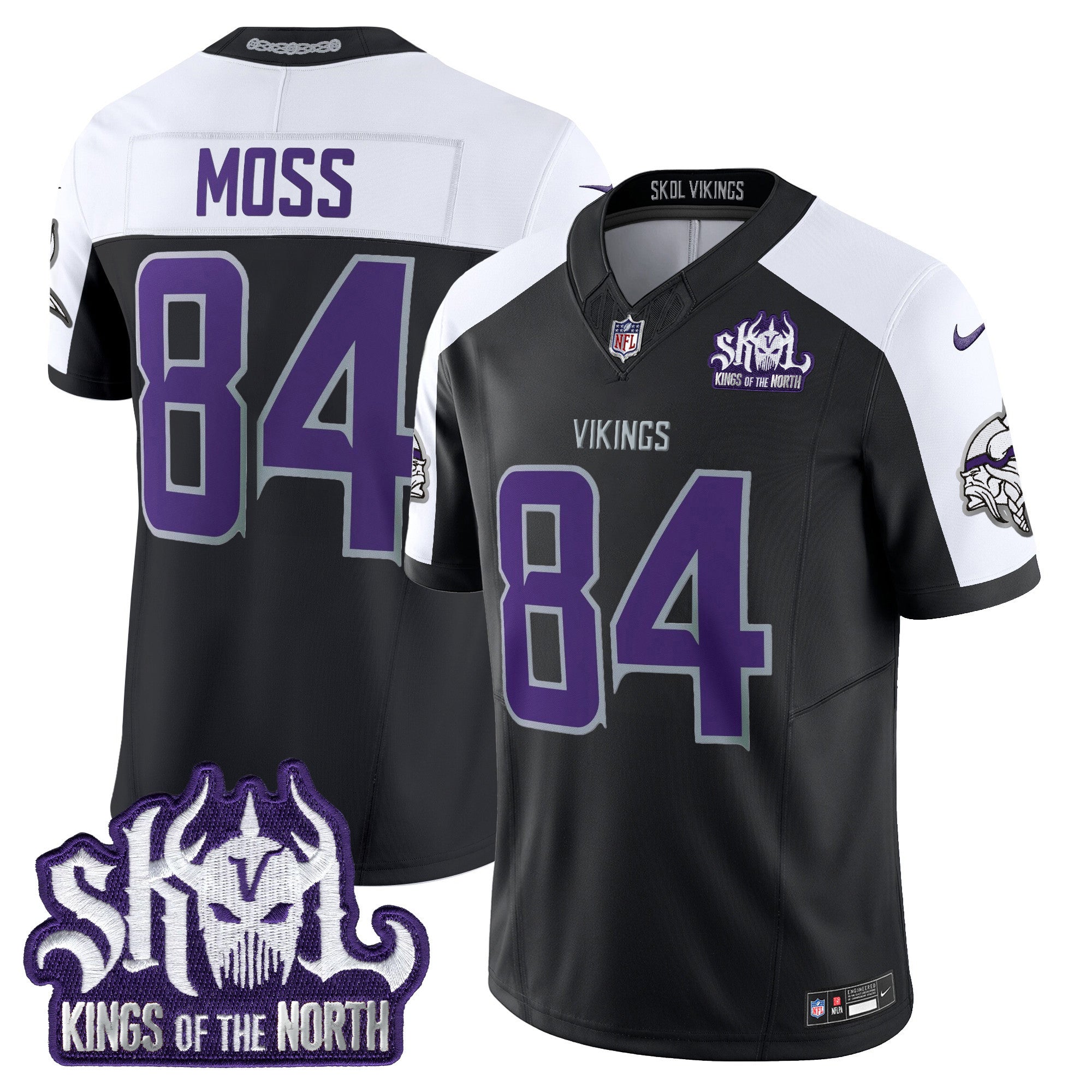 Men's Minnesota Vikings 2024 Winter Warrior Skol Patch Vapor Limited Jersey - All Stitched - Black Alternate, Randy Moss