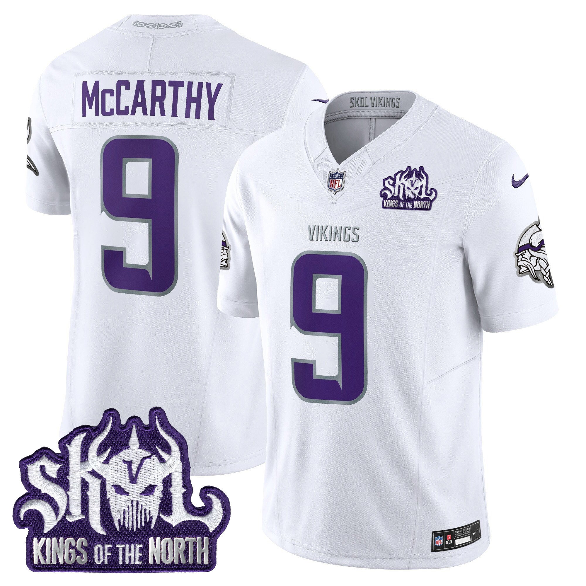 Men's Minnesota Vikings 2024 Winter Warrior Skol Patch Vapor Limited Jersey - All Stitched - White Limited, J.J. McCarthy