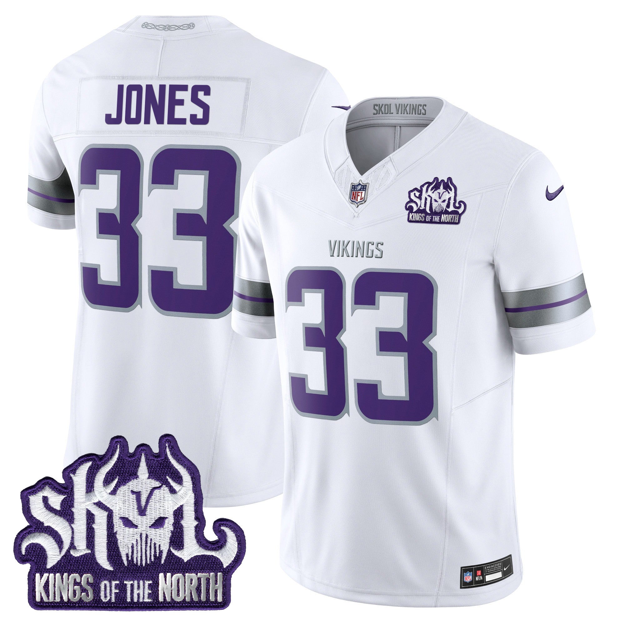 Men's Minnesota Vikings 2024 Winter Warrior Skol Patch Vapor Limited Jersey - All Stitched - White, Aaron Jones