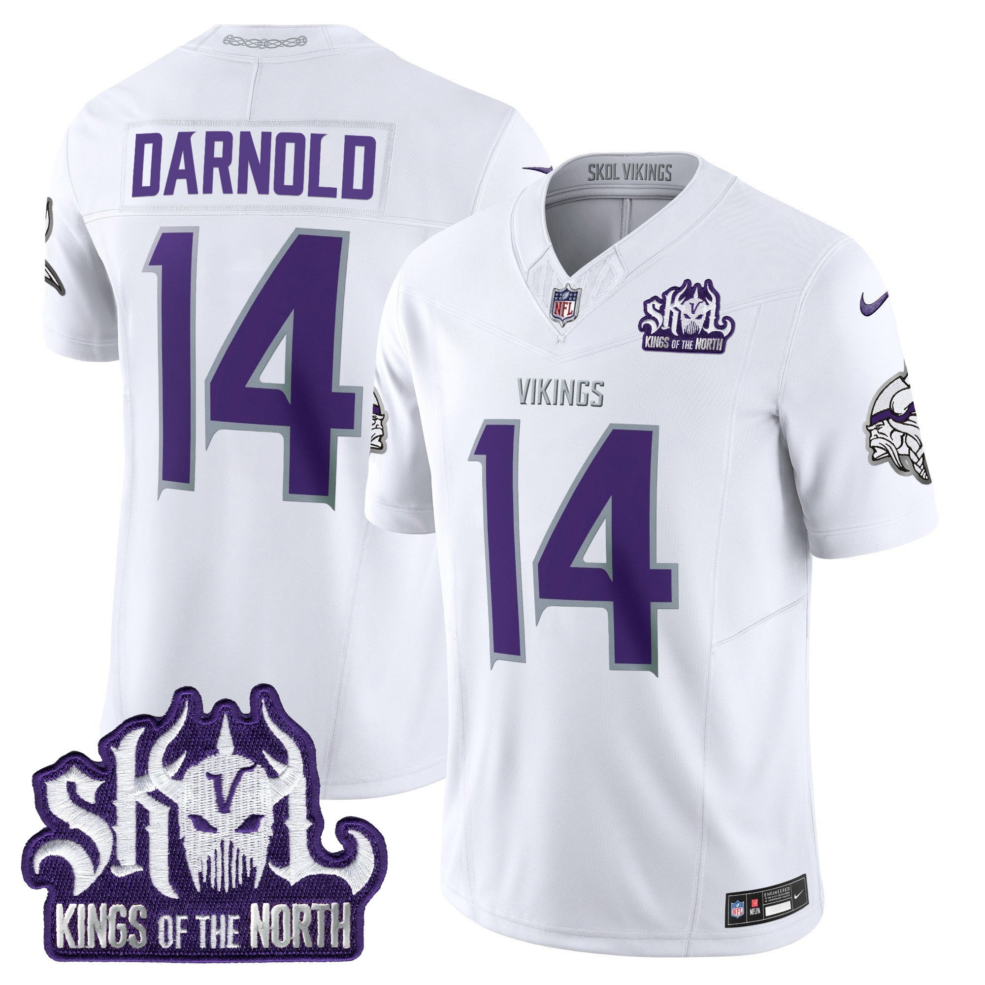 Men's Minnesota Vikings 2024 Winter Warrior Skol Patch Vapor Limited Jersey - All Stitched - White Limited, Sam Darnold