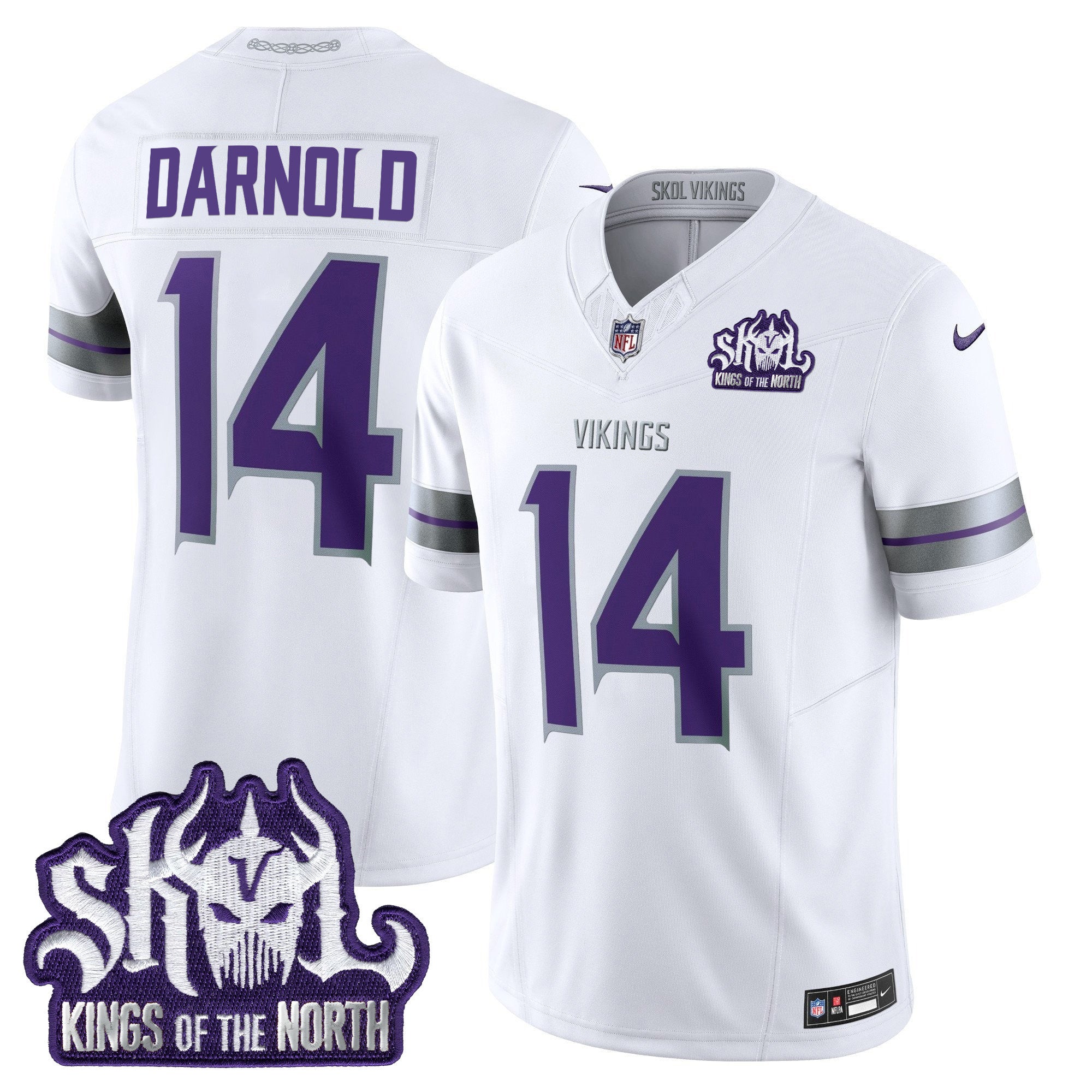 Men's Minnesota Vikings 2024 Winter Warrior Skol Patch Vapor Limited Jersey - All Stitched - White, Sam Darnold