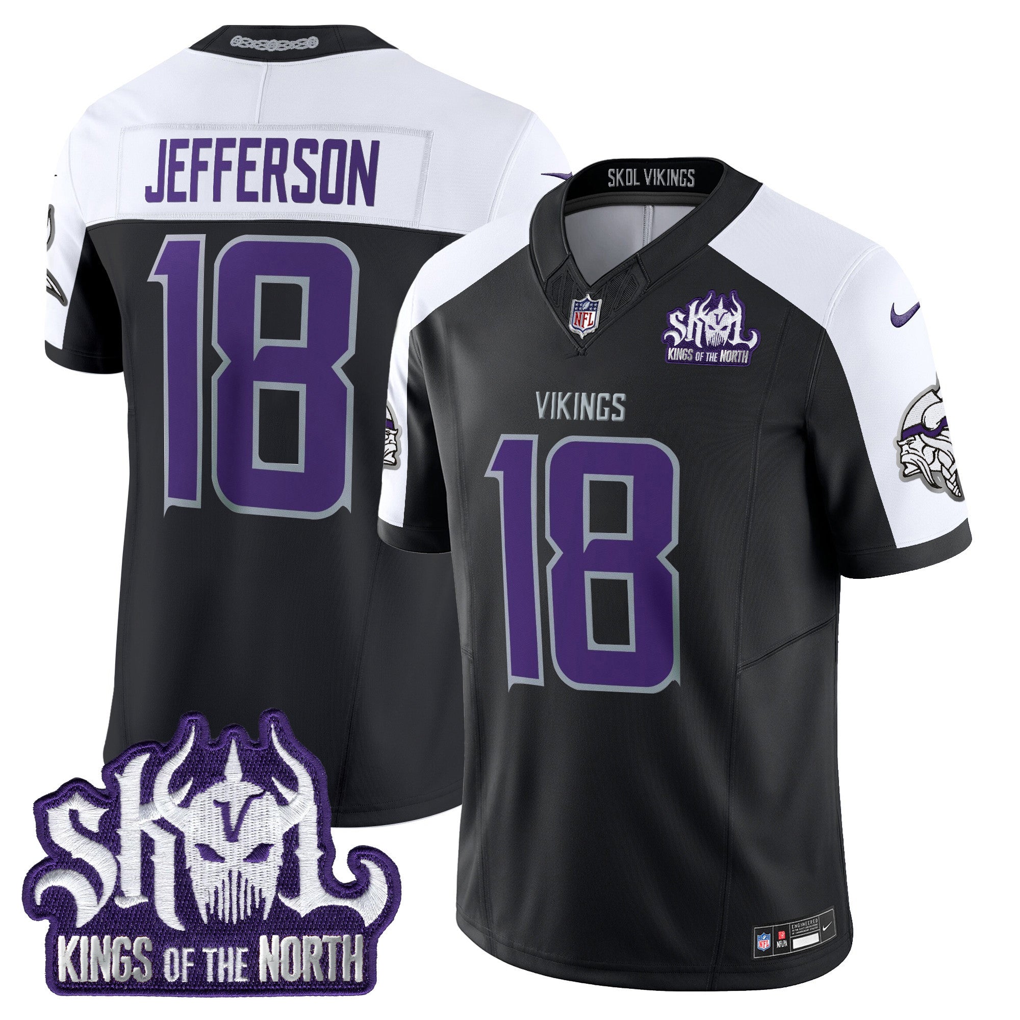 Men's Minnesota Vikings 2024 Winter Warrior Skol Patch Vapor Limited Jersey - All Stitched - Black Alternate, Justin Jefferson