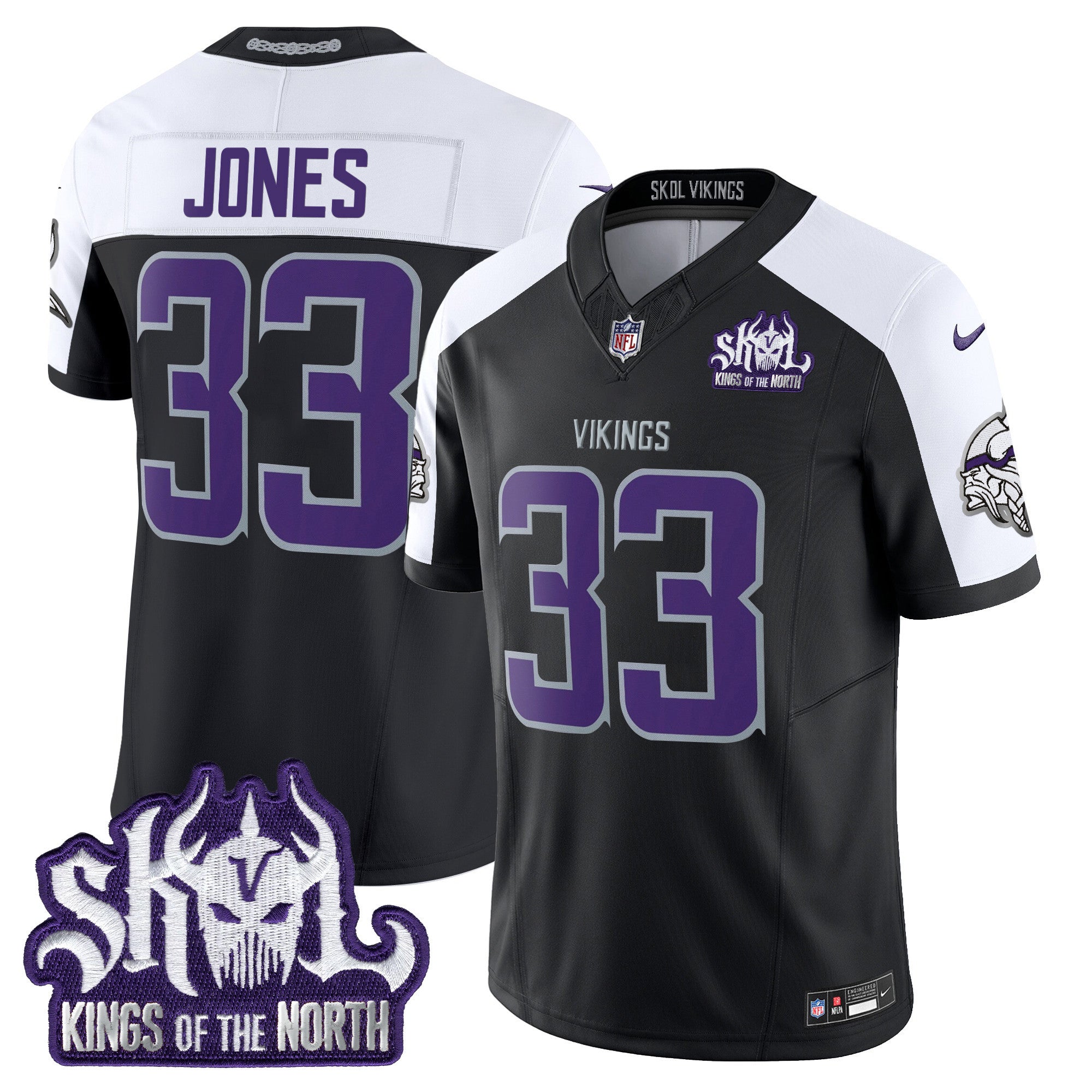 Men's Minnesota Vikings 2024 Winter Warrior Skol Patch Vapor Limited Jersey - All Stitched - Black Alternate, Aaron Jones