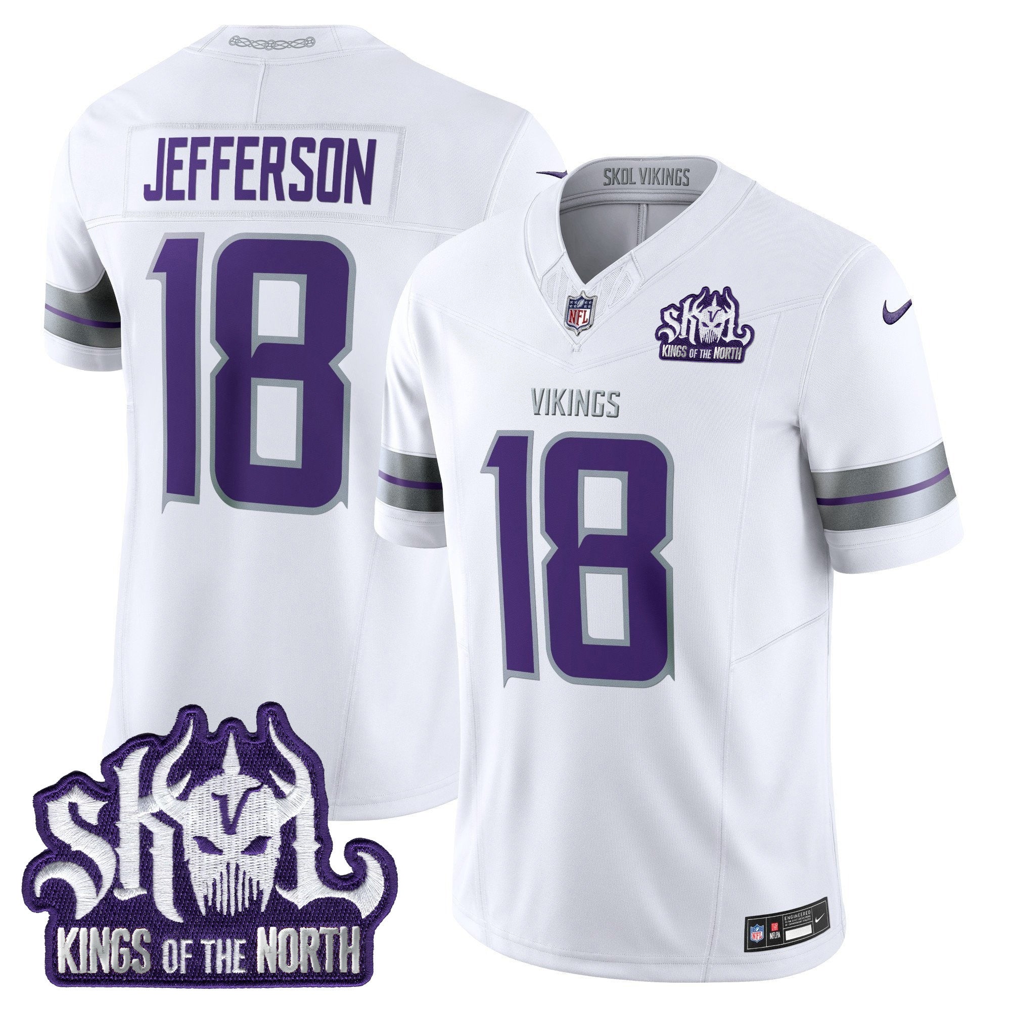 Men's Minnesota Vikings 2024 Winter Warrior Skol Patch Vapor Limited Jersey - All Stitched - White, Justin Jefferson