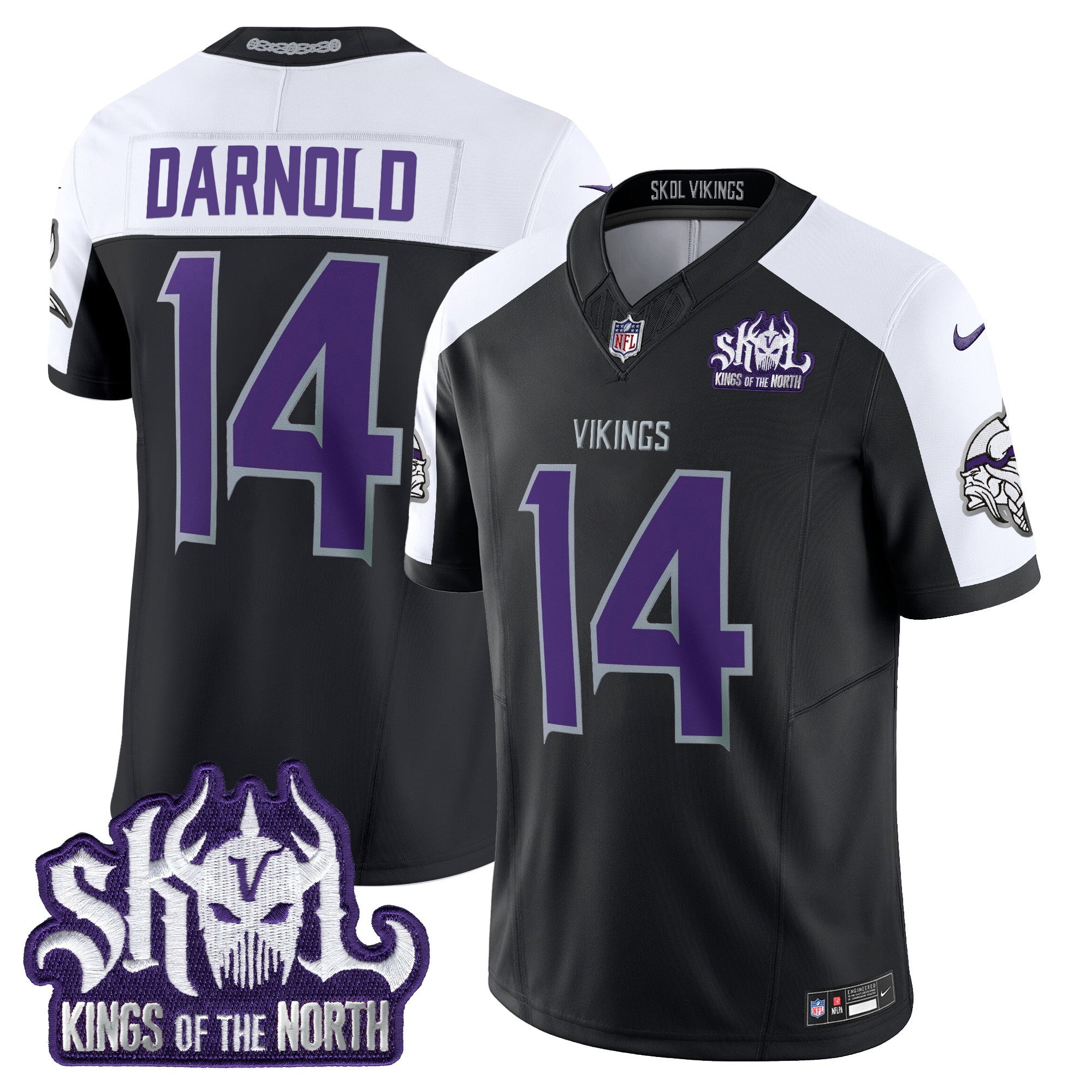 Men's Minnesota Vikings 2024 Winter Warrior Skol Patch Vapor Limited Jersey - All Stitched - Black Alternate, Sam Darnold