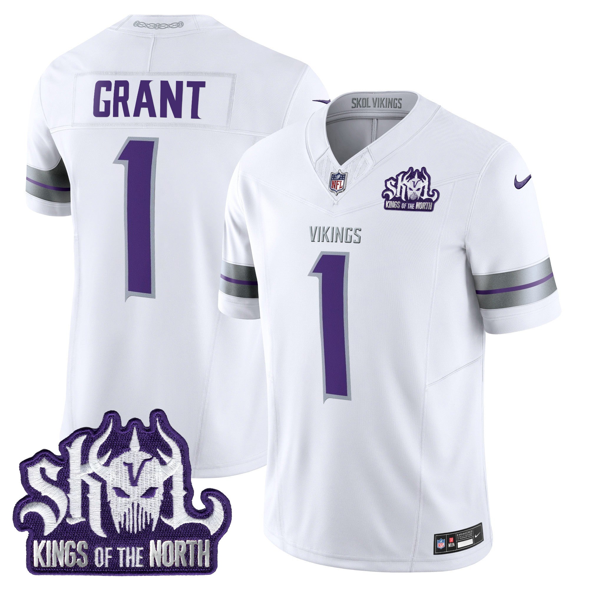 Men's Minnesota Vikings 2024 Winter Warrior Skol Patch Vapor Limited Jersey - All Stitched - White, Bud Grant